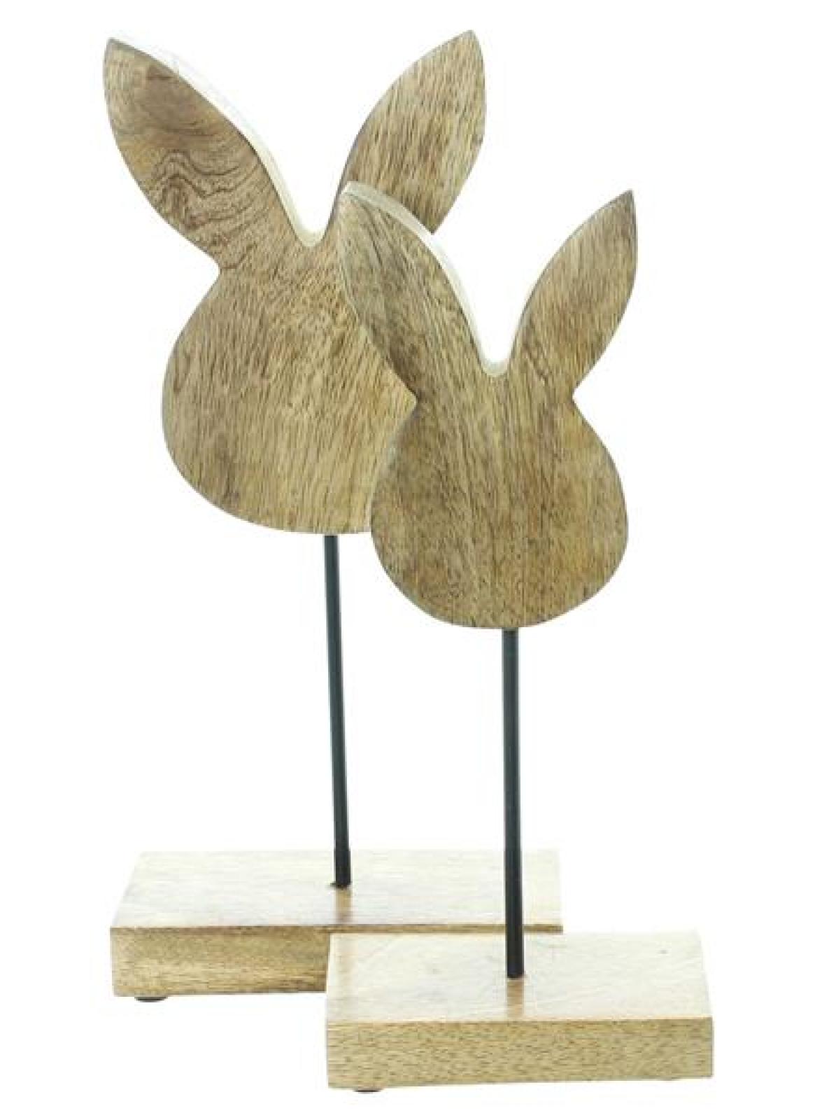 2x Osterdeko "Hase" aus Mango Holz, 25 + 29 cm hoch, moderne Dekofigur, Osterhase, Silhouette, Skulptur