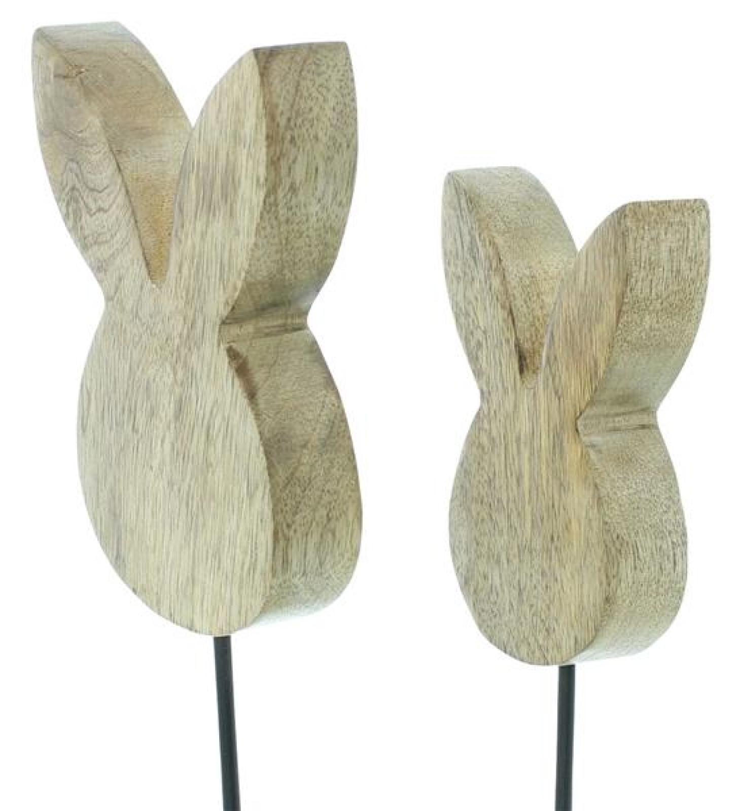 2x Osterdeko "Hase" aus Mango Holz, 25 + 29 cm hoch, moderne Dekofigur, Osterhase, Silhouette, Skulptur