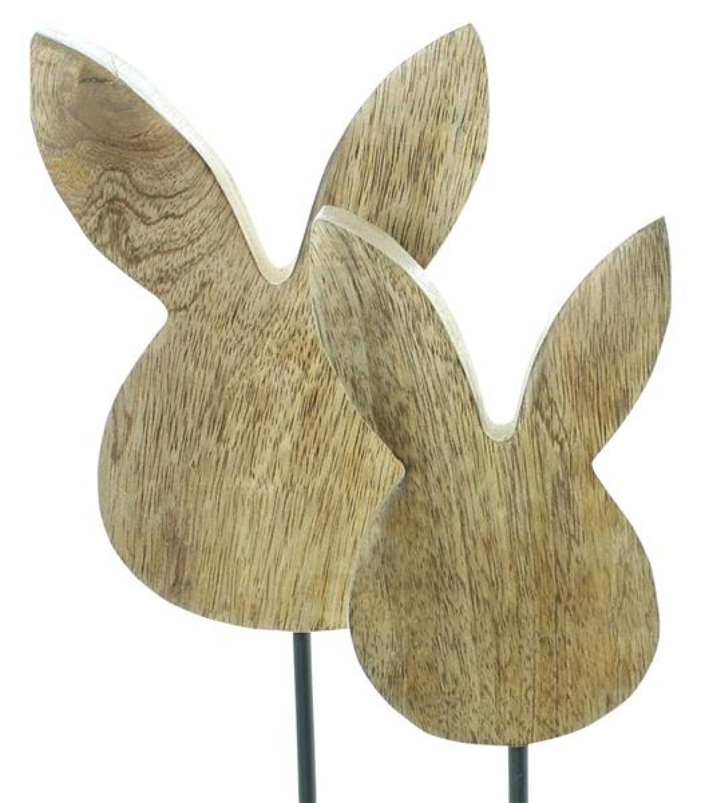 2x Osterdeko "Hase" aus Mango Holz, 25 + 29 cm hoch, moderne Dekofigur, Osterhase, Silhouette, Skulptur
