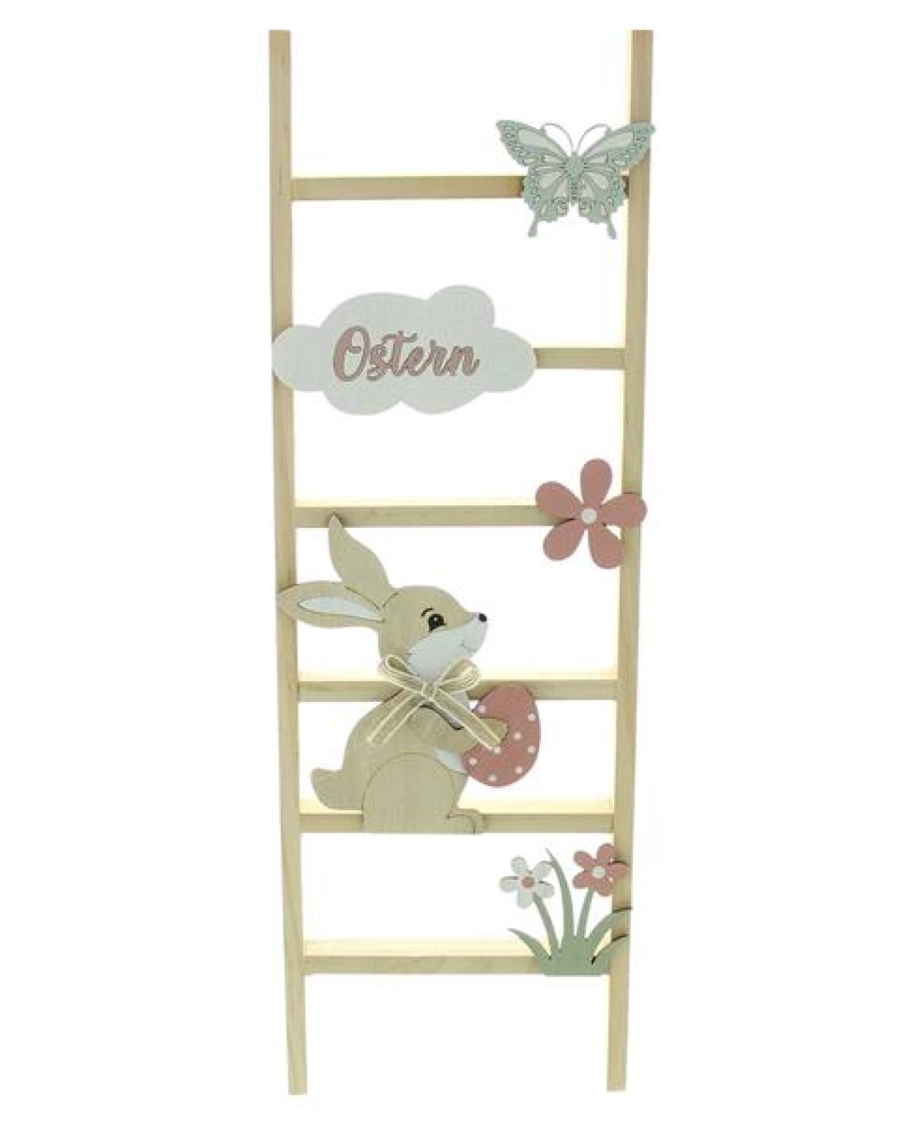 Dekoleiter "Ostern" aus Holz & MDF, 45 cm hoch, Osterdeko, Holzleiter mit Osterhase, Deko Leiter