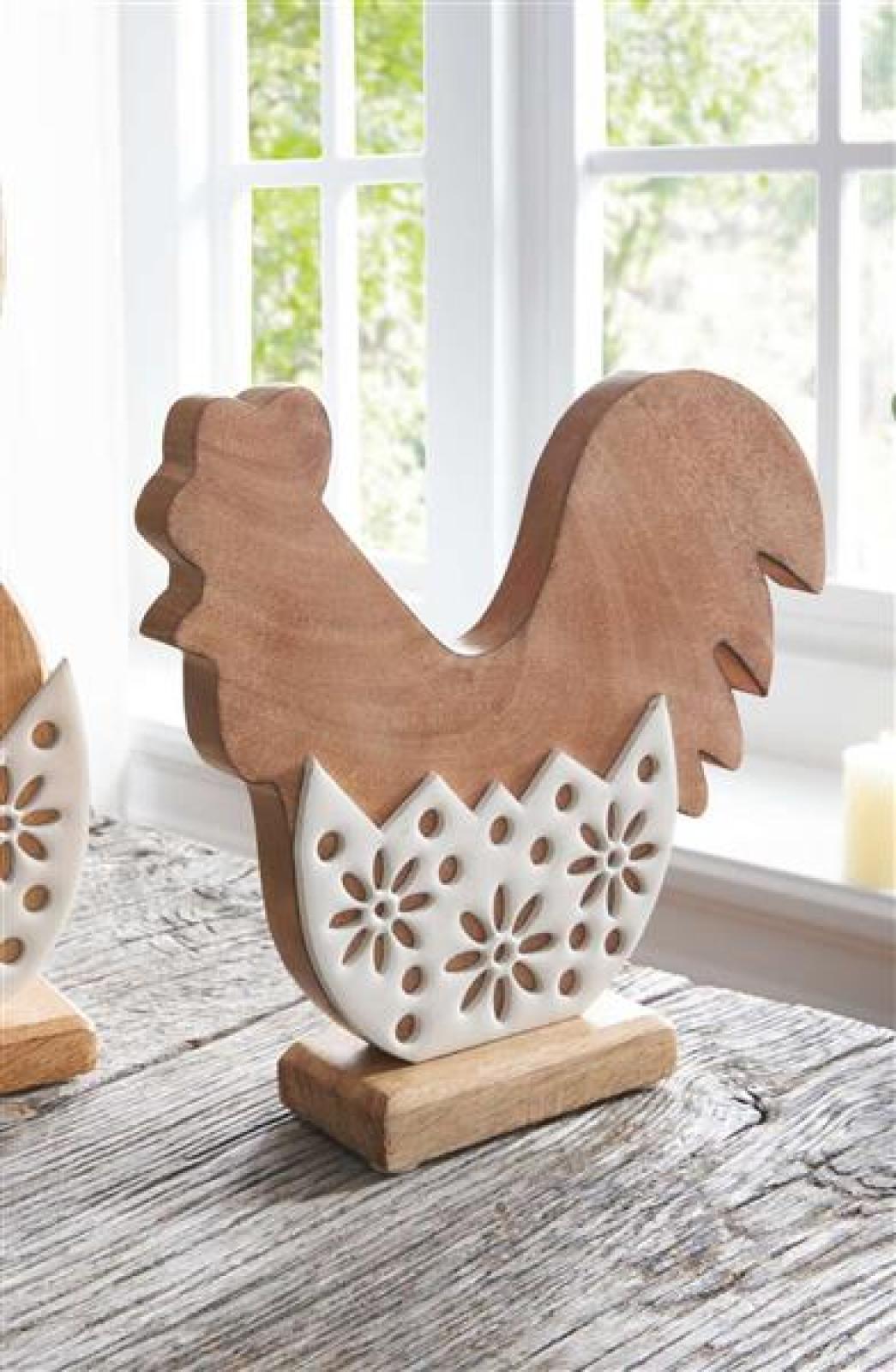Dekofigur "Huhn" aus Mango Holz & Porzallan, weiß, 19 cm hoch, Osterdeko, Dekohuhn