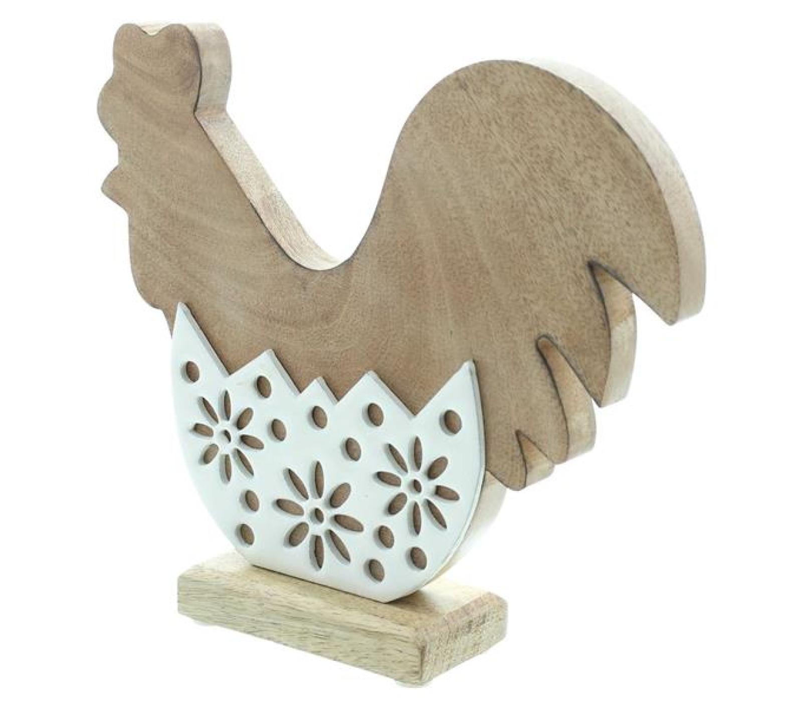 Dekofigur "Huhn" aus Mango Holz & Porzallan, weiß, 19 cm hoch, Osterdeko, Dekohuhn