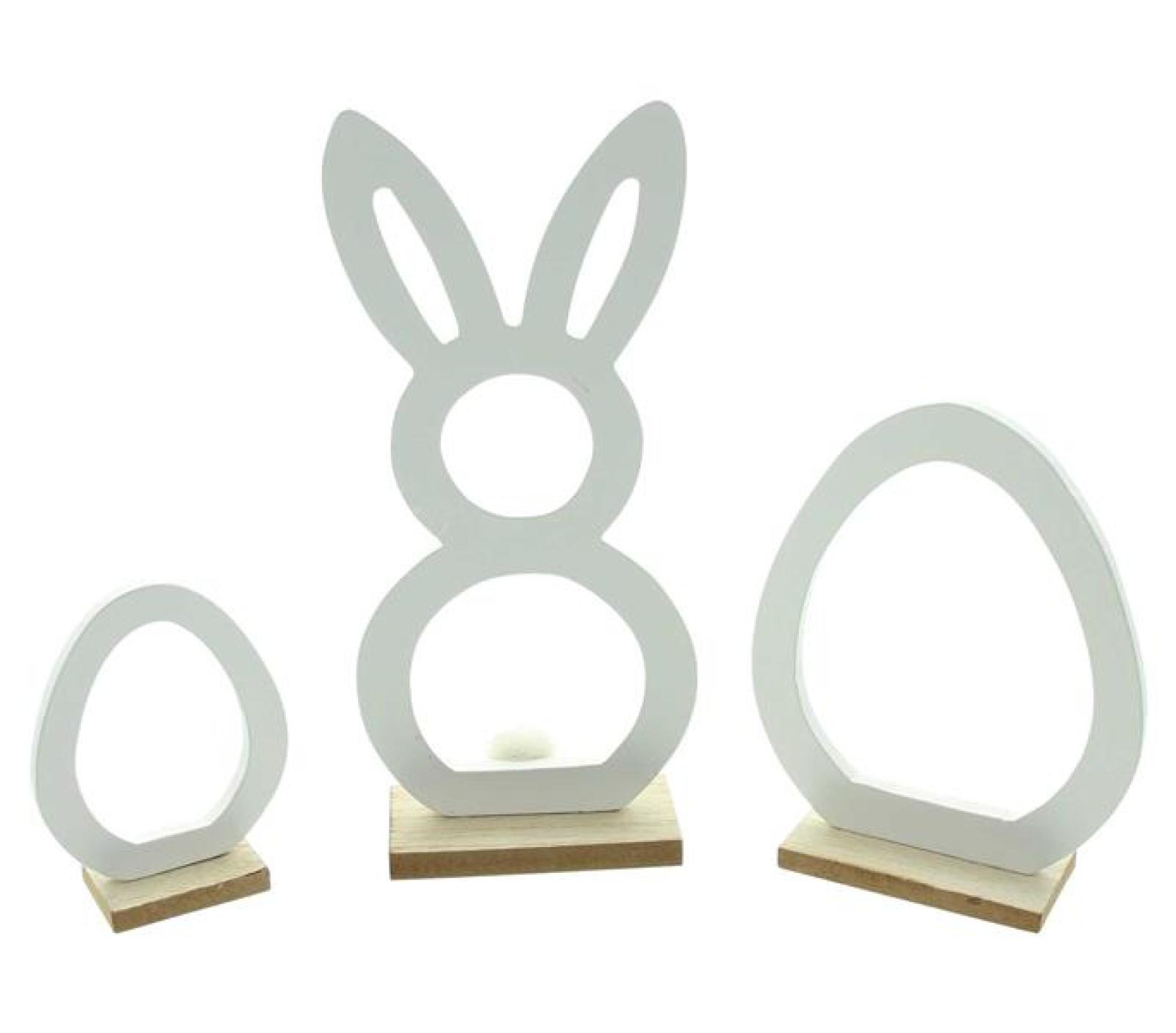 3x Osterdeko "Natur" Dekofigur aus Holz & Seegras, 12 - 27 cm hoch, Osterhase & Ostereier