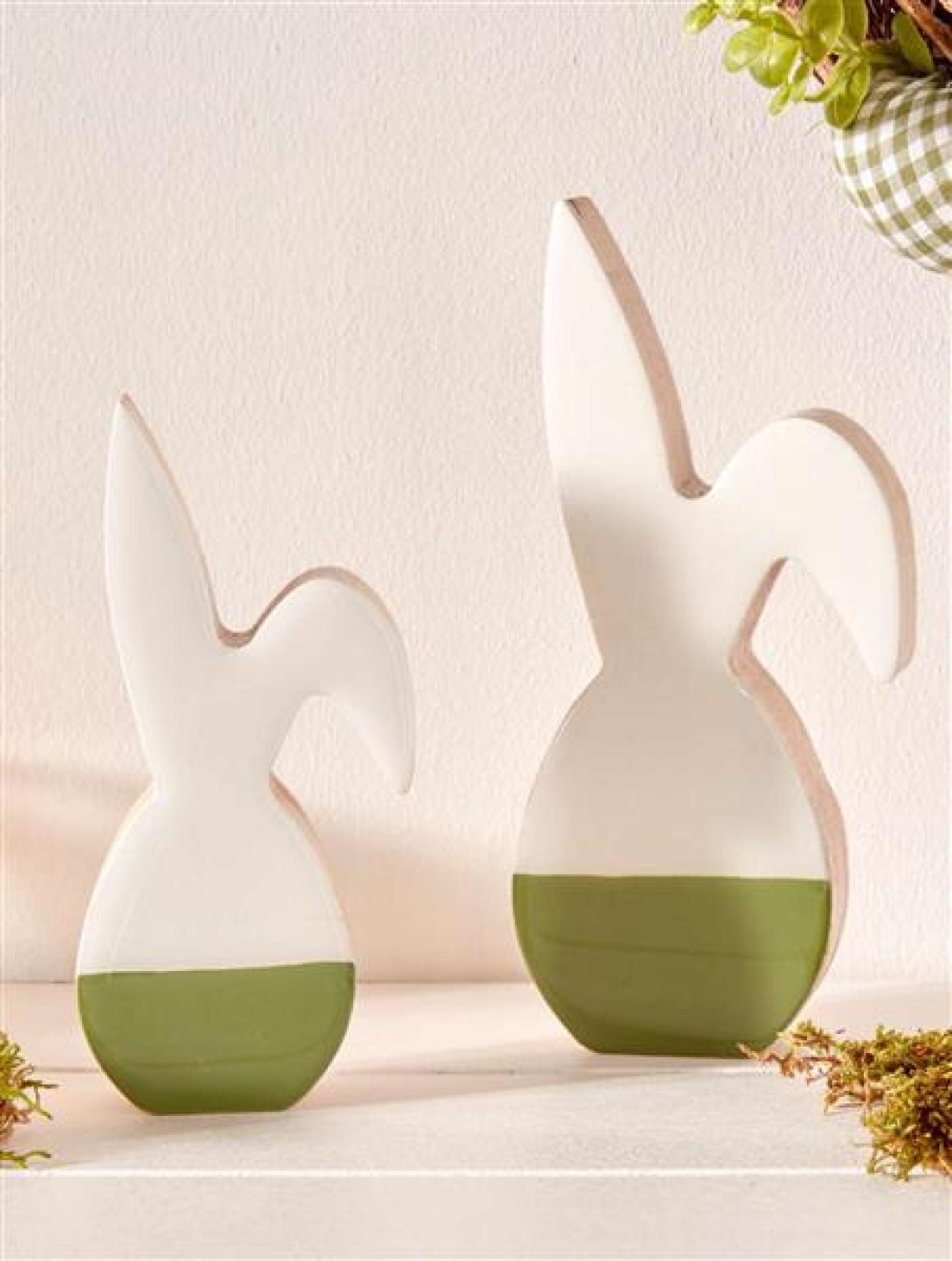 2x Dekofigur Hase "Glossy" Osterhase aus Holz, glänzend lackiert, Osterdeko, Osterfigur