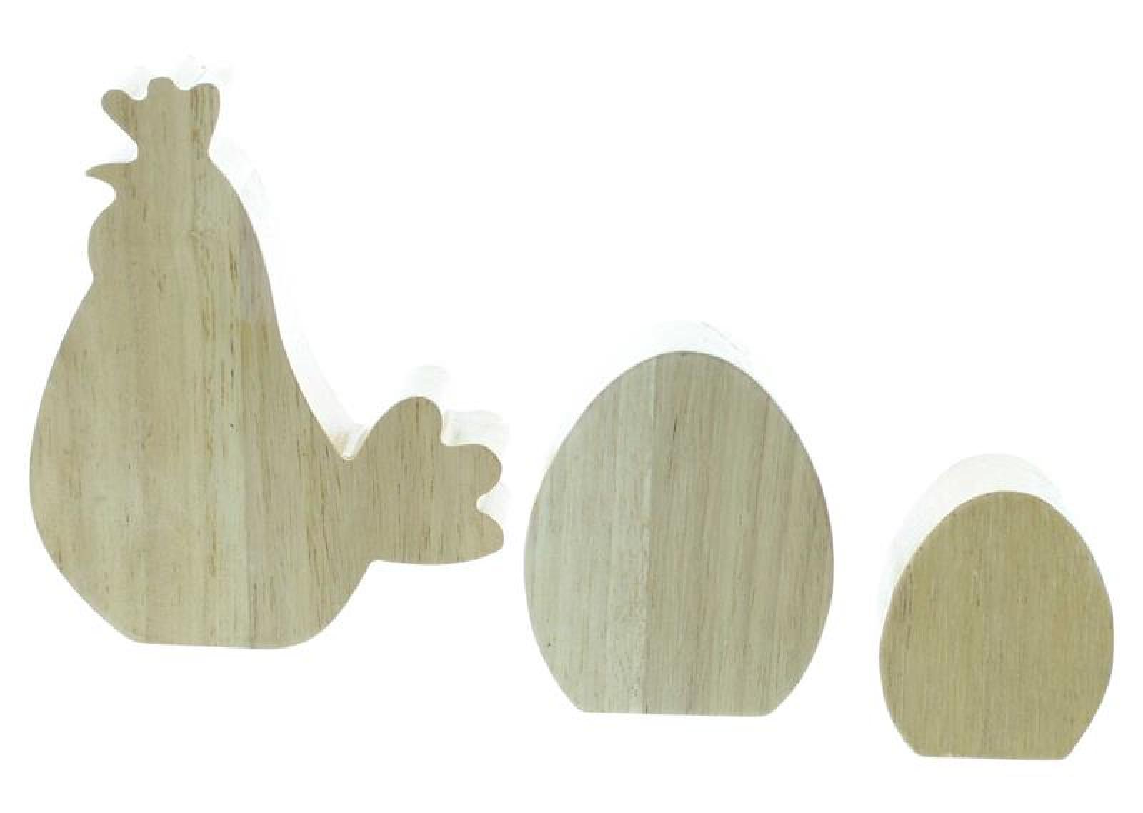 3x Osterdeko "Gepunktet" aus Holz, Huhn + 2 Ostereier, weiß + schwarz, glänzend lackiert, Dekohuhn, Osterfigur