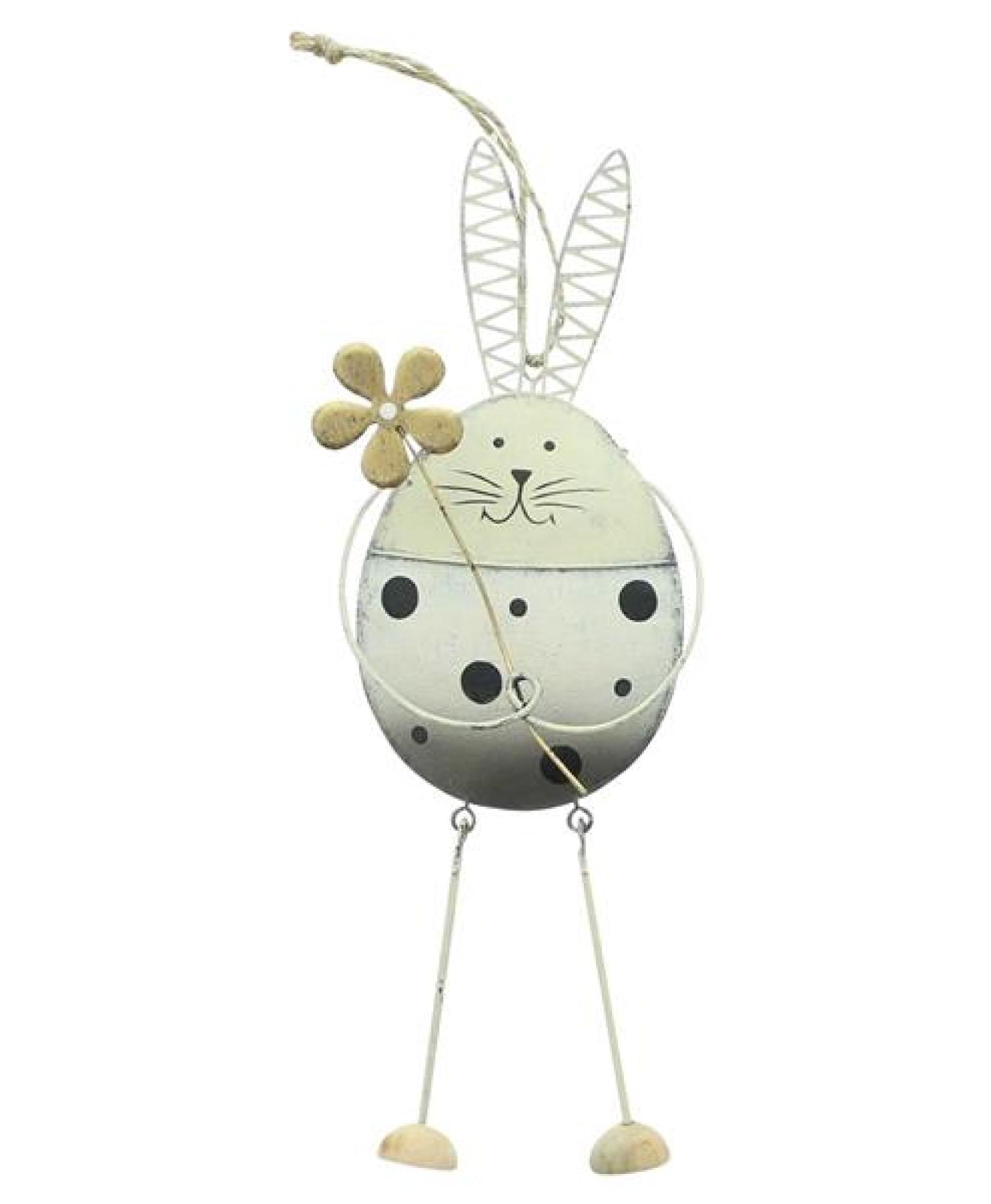 Dekohänger "Hase mit Blume" Osterhase aus Metall in Osterei Form, 23 cm hoch, Hängedeko, Fensterdeko zum Aufhängen, Frühlingsdeko hängend
