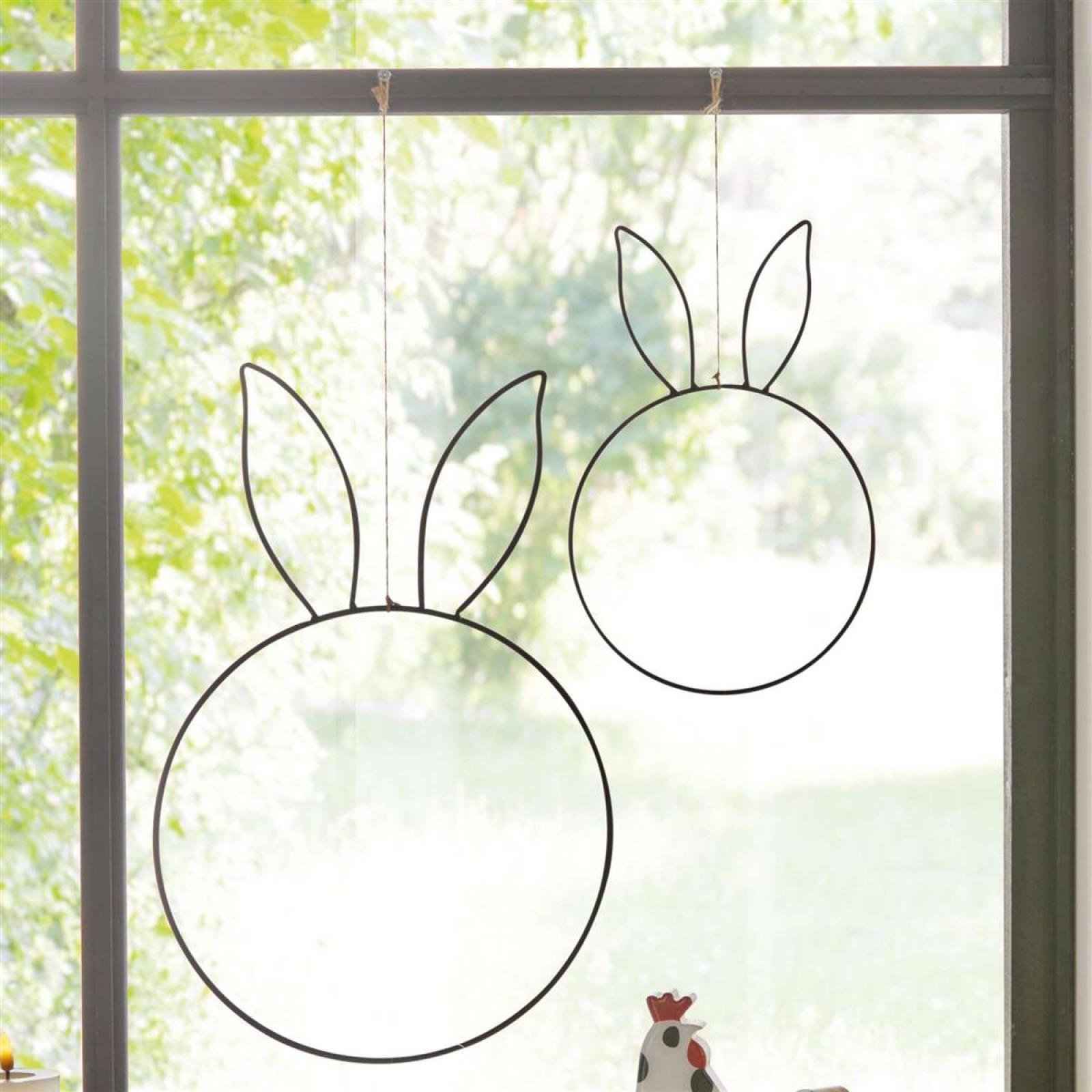 2x Dekohänger "Hase" Dekoring aus Metall, schwarz, 30 + 46 cm hoch, Hängedeko, Fensterdeko zum Aufhängen, Frühlingsdeko hängend