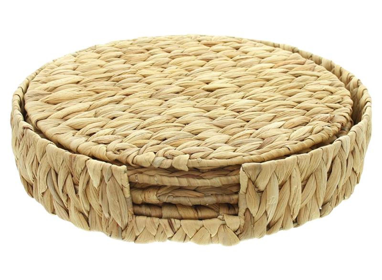 5 tlg. Platzteller Set "Nature" aus Wasserhyazinthe, Ø 32 cm, 4 Untersetzer + Aufbewahrung, Tischset, Platzset