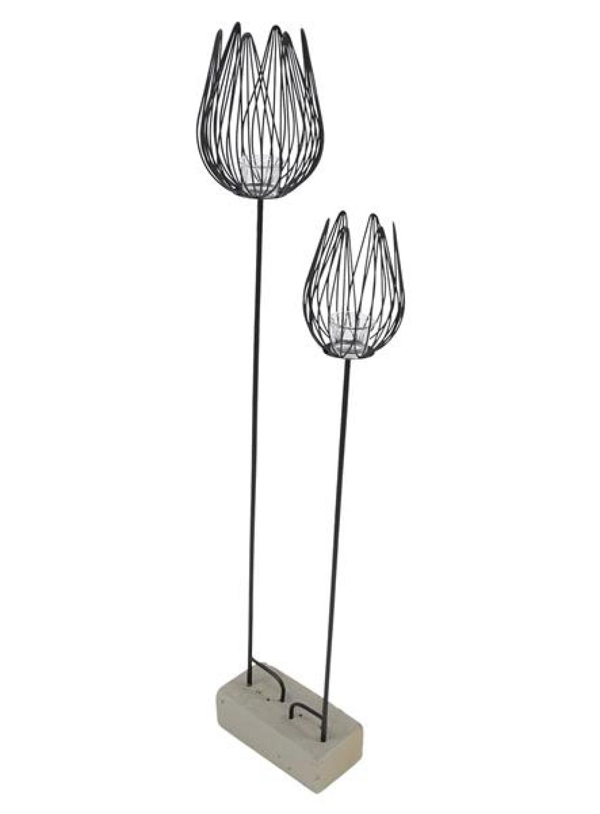 2x Gartenstecker "Blüte" aus Metall, schwarz, mit Windlicht, Teelichthalter, Dekostecker, Gartendeko für Draußen