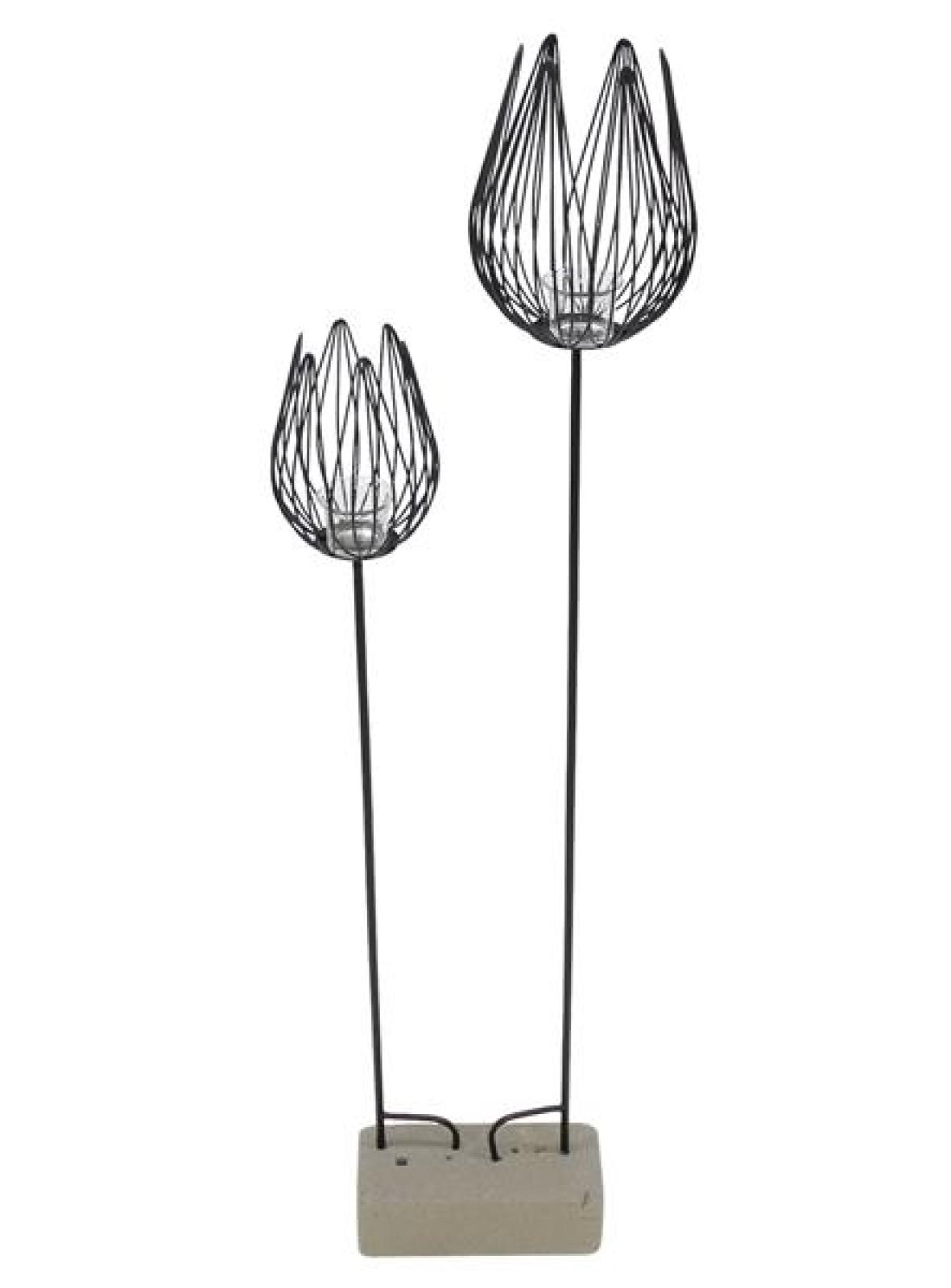 2x Gartenstecker "Blüte" aus Metall, schwarz, mit Windlicht, Teelichthalter, Dekostecker, Gartendeko für Draußen