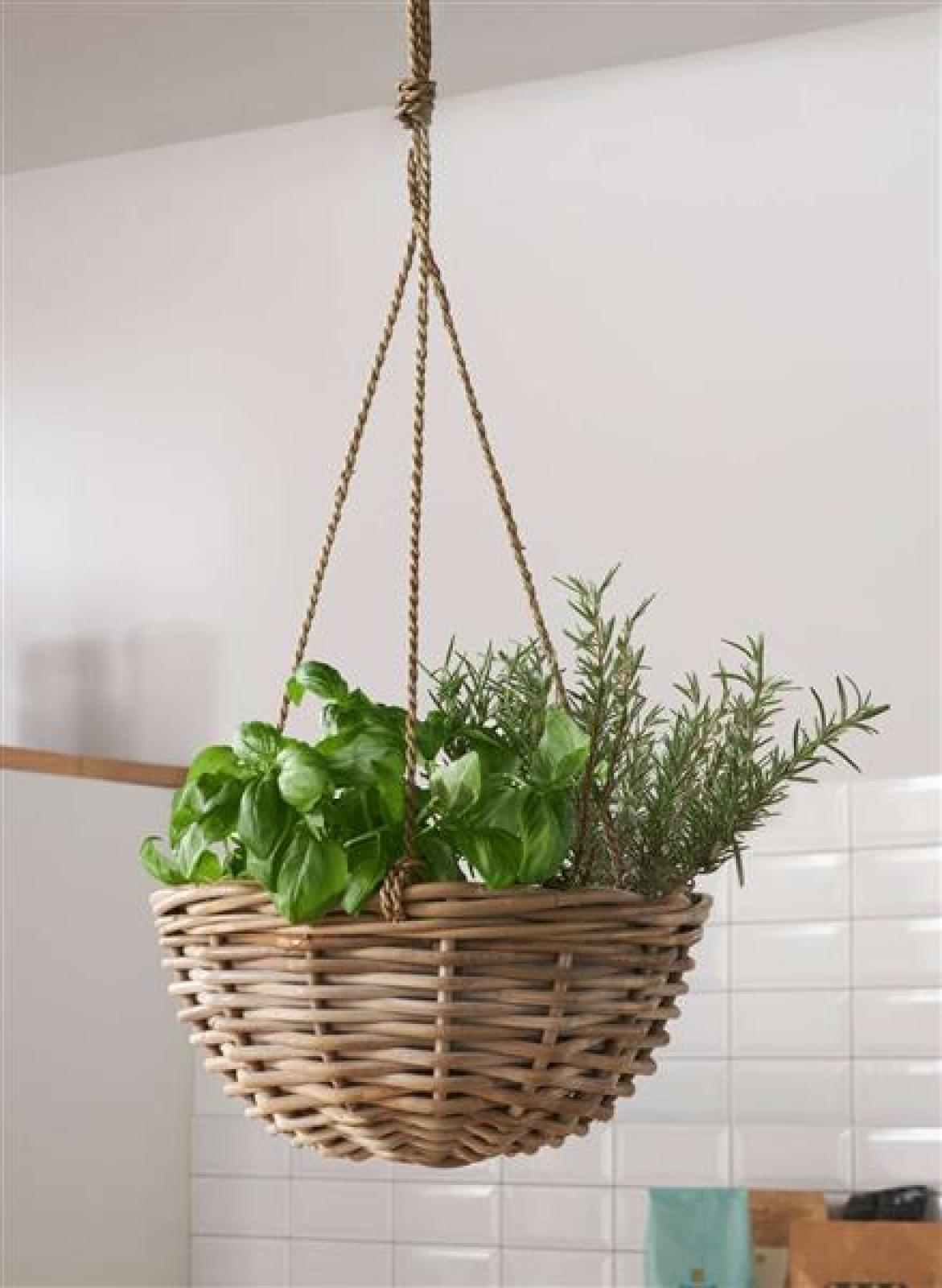 Pflanzampel "Koboo Grey" aus Rattan, grau, handgefertigt, Blumenampel, Hängeampel