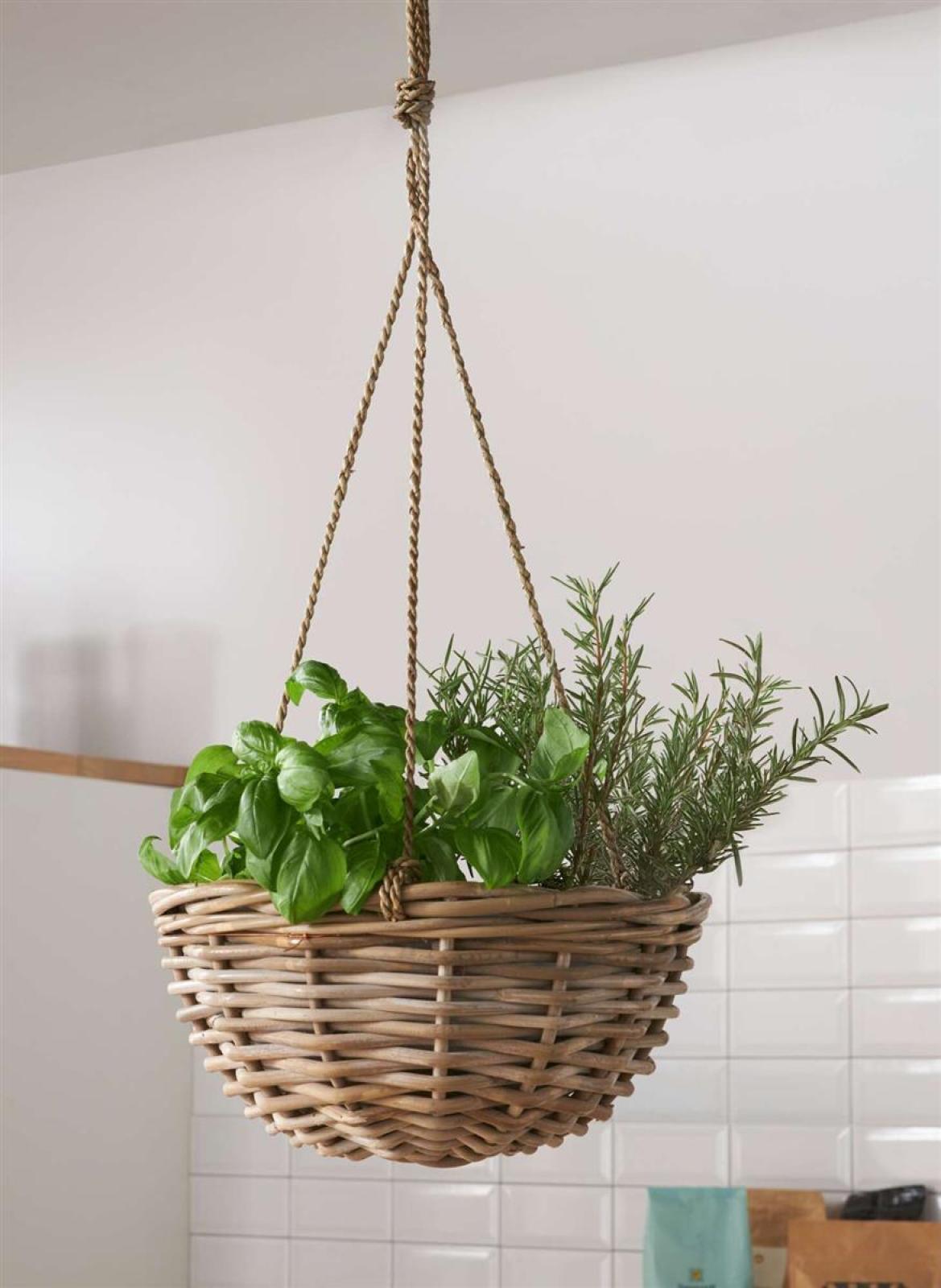 Pflanzampel "Koboo Grey" aus Rattan, grau, handgefertigt, Blumenampel, Hängeampel