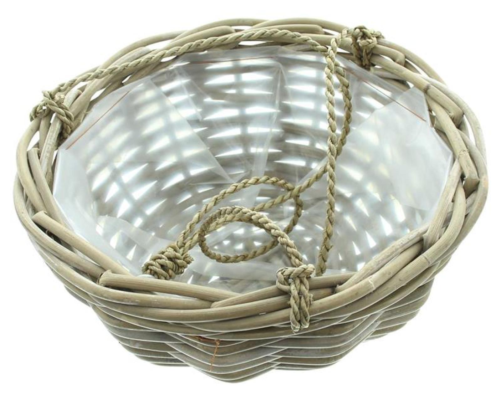 Pflanzampel "Koboo Grey" aus Rattan, grau, handgefertigt, Blumenampel, Hängeampel