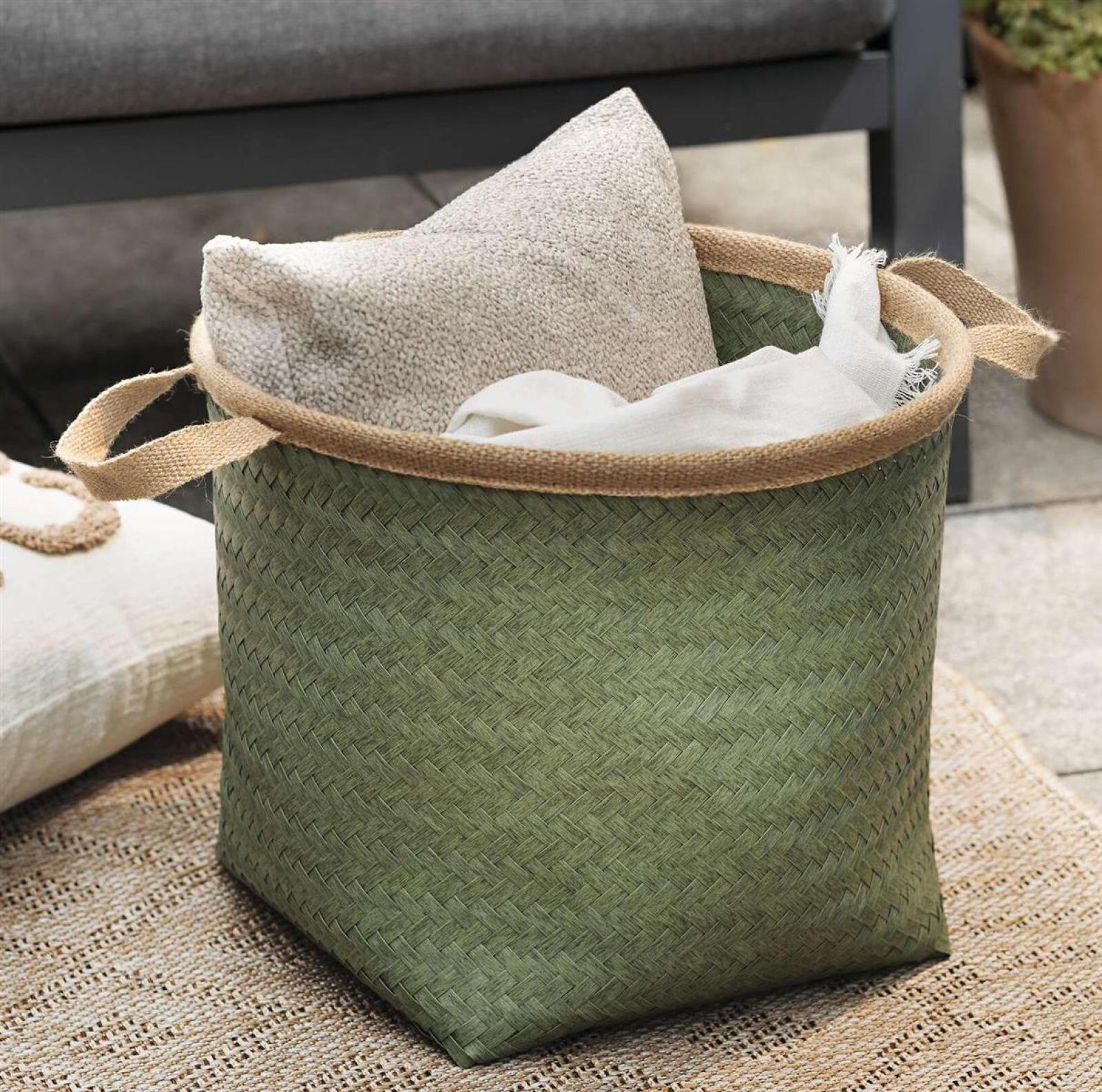 Füllkorb "Soft" aus PP geflochten in grün, Ø 40 x 35 cm, Aufbewahrungskorb, Ordnungskorb, Flechtkorb