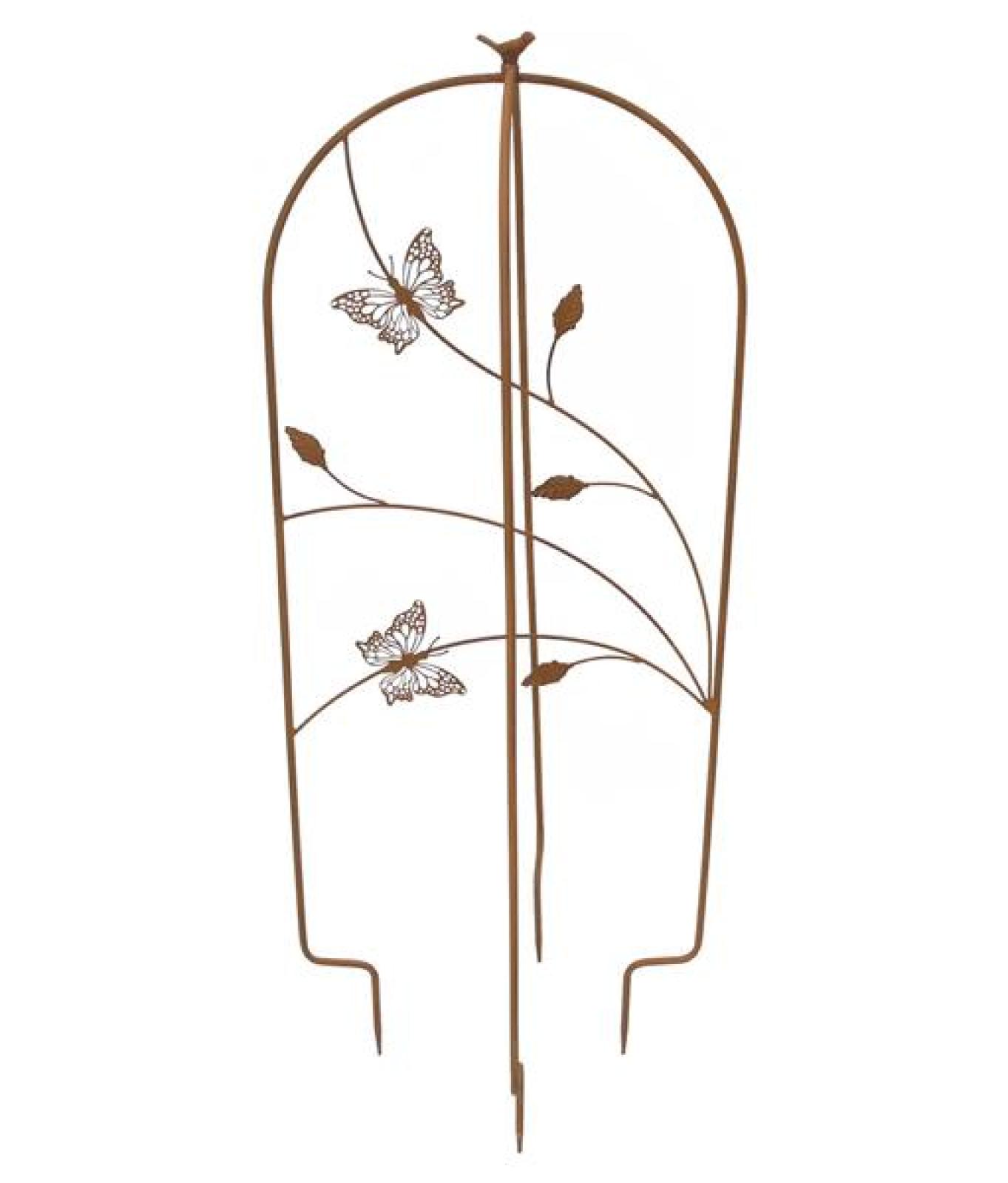 Rankhilfe "Schmetterling" aus Metall in Rost Optik, 104 cm hoch, Rankgerüst, Gartenstecker