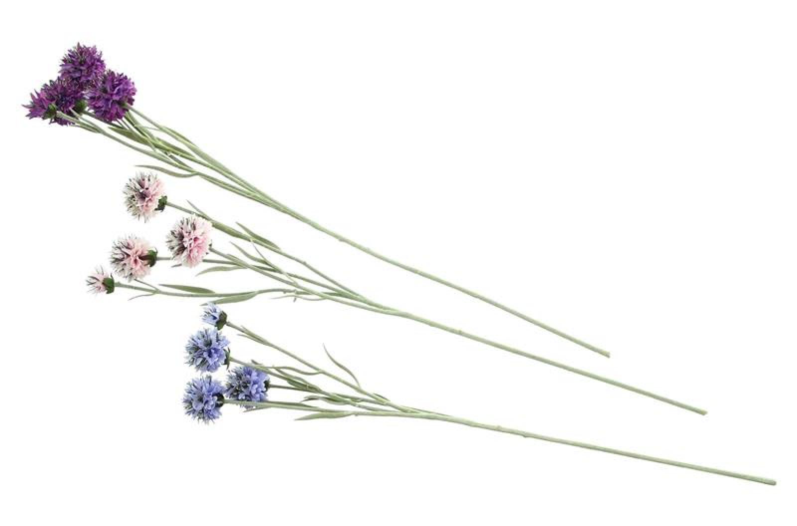 3x Kunstblume "Kugeldistel" in rose, lila & blau, 59 cm hoch, Dekozweige, Kunstpflanze, Dekoblume