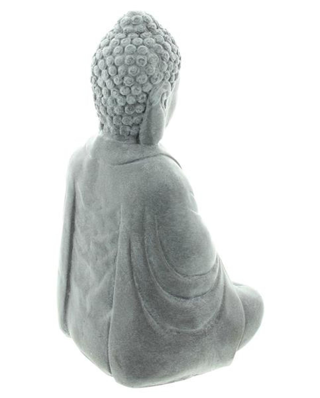 Dekofigur Buddha "Erleuchtung" aus Zement in Stein Optik mit Windlichtglas, 33 cm hoch, Gartendeko für Draußen
