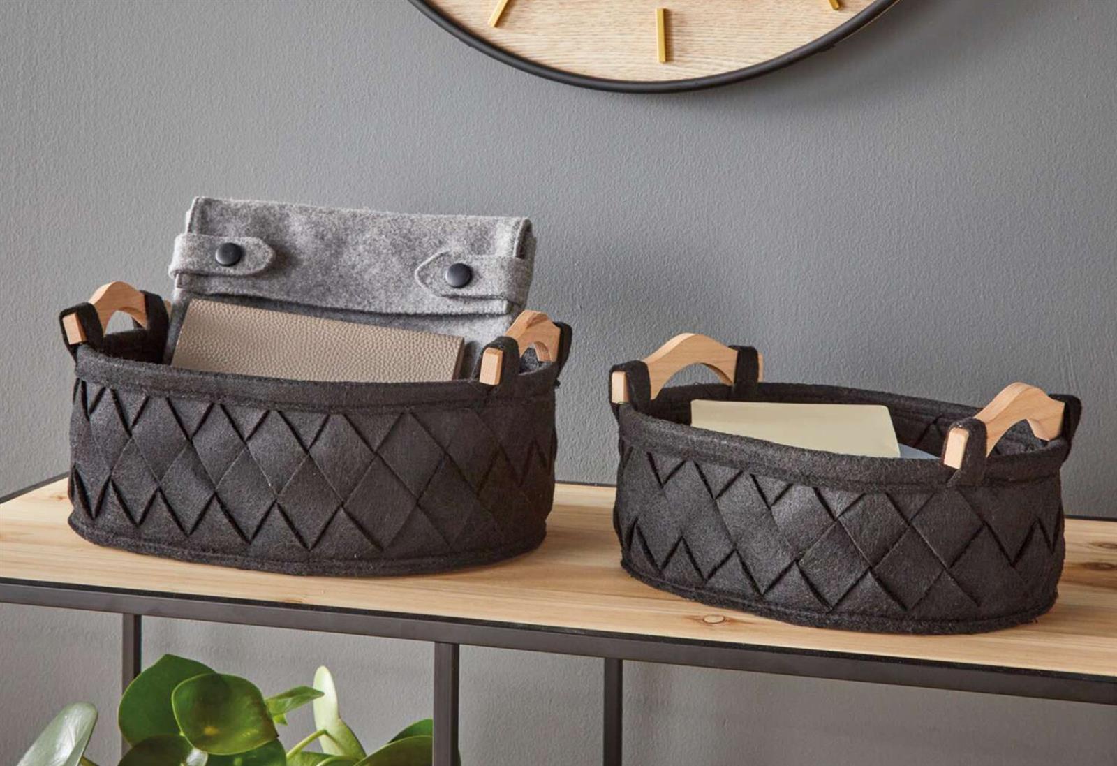 2x Filzkorb "Black" Aufbewahrungskorb aus Filz, Dekokorb, Ordnungskorb, Badkorb