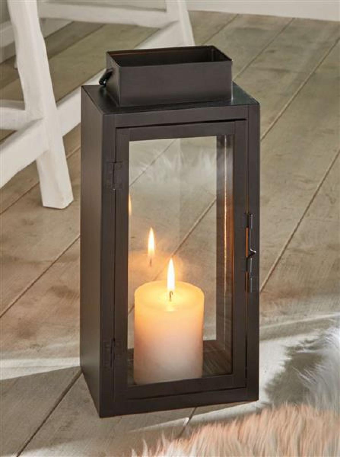 Laterne "Industrial" aus Metall & Glas, schwarz, 31 cm hoch, Bodenlaterne, Windlicht, Kerzenlaterne, Metalllaterne