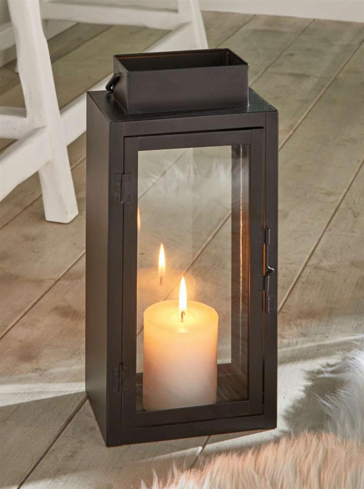Laterne "Industrial" aus Metall & Glas, schwarz, 31 cm hoch, Bodenlaterne, Windlicht, Kerzenlaterne, Metalllaterne