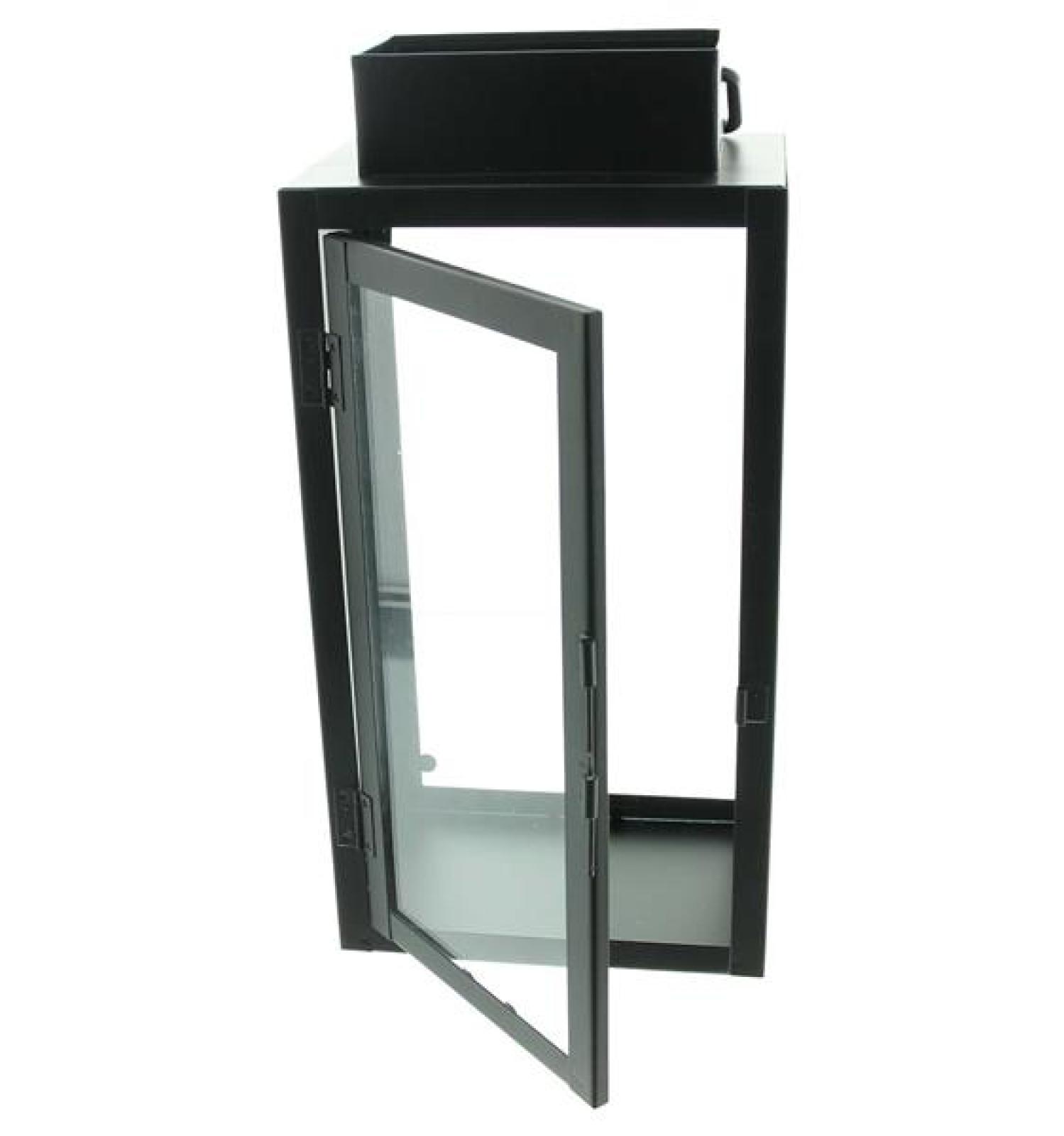 Laterne "Industrial" aus Metall & Glas, schwarz, 31 cm hoch, Bodenlaterne, Windlicht, Kerzenlaterne, Metalllaterne