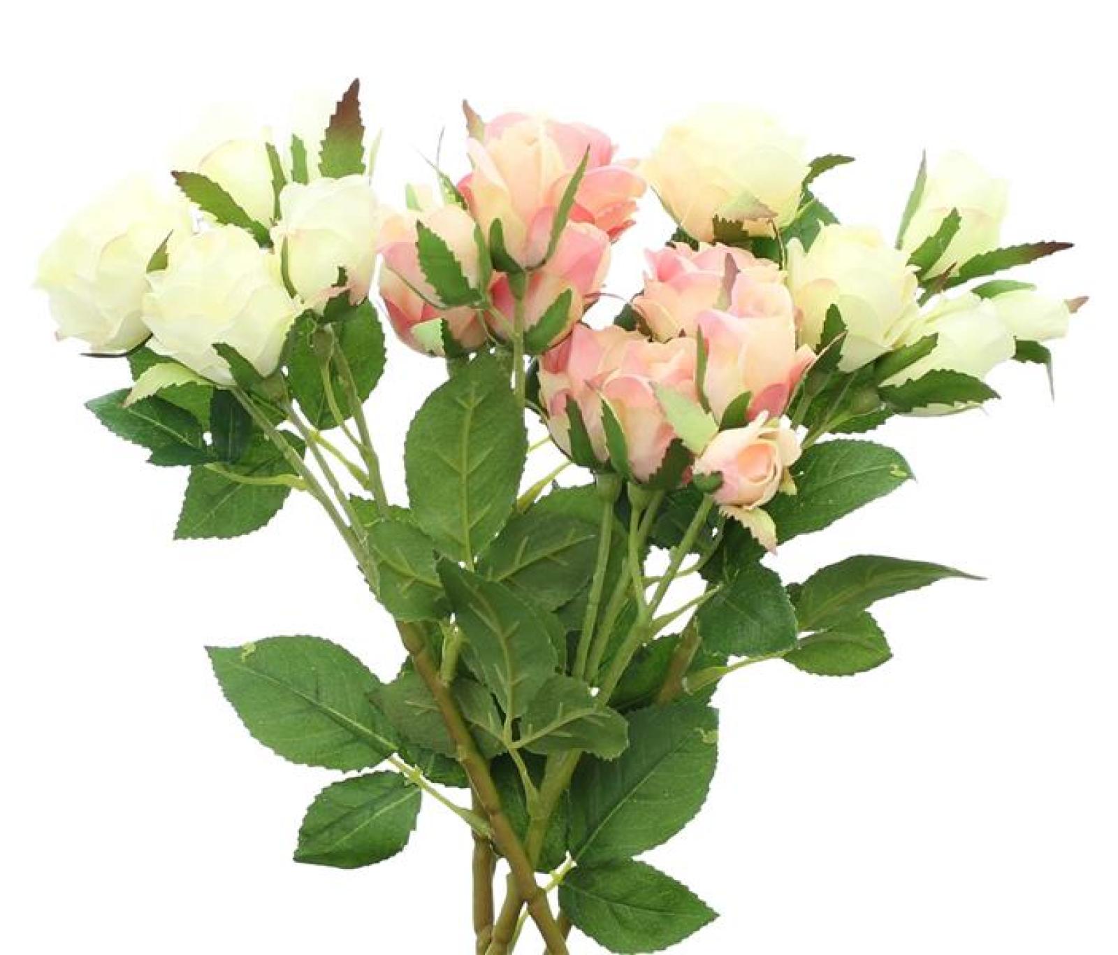 4x Kunstblume "Rose" in creme & rosa, 38 cm hoch, Dekozweige, Kunstpflanze, Dekoblume