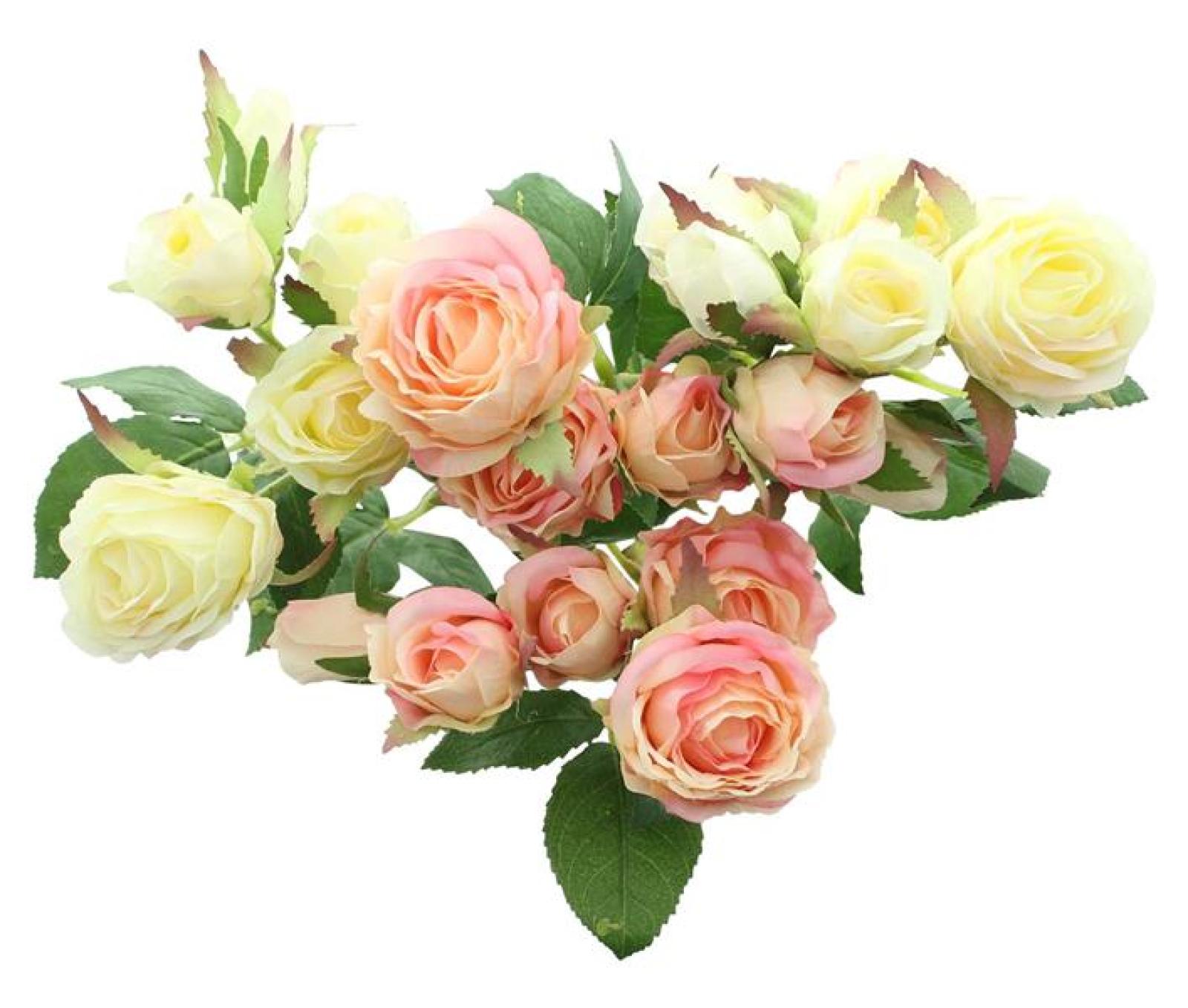 4x Kunstblume "Rose" in creme & rosa, 38 cm hoch, Dekozweige, Kunstpflanze, Dekoblume