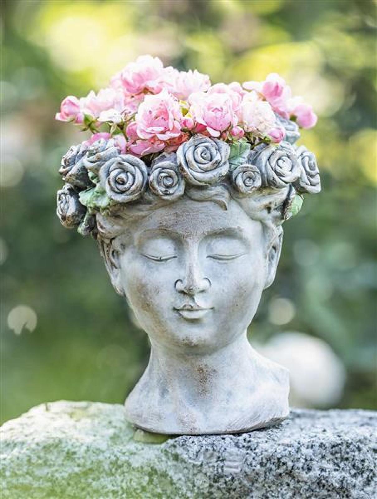 Pflanztopf "Rosenkrone" Büste in antiker Steinoptik aus Polyresin, Blumentopf, Pflanzgefäß, Pflanzschale, Gartendeko für Draußen