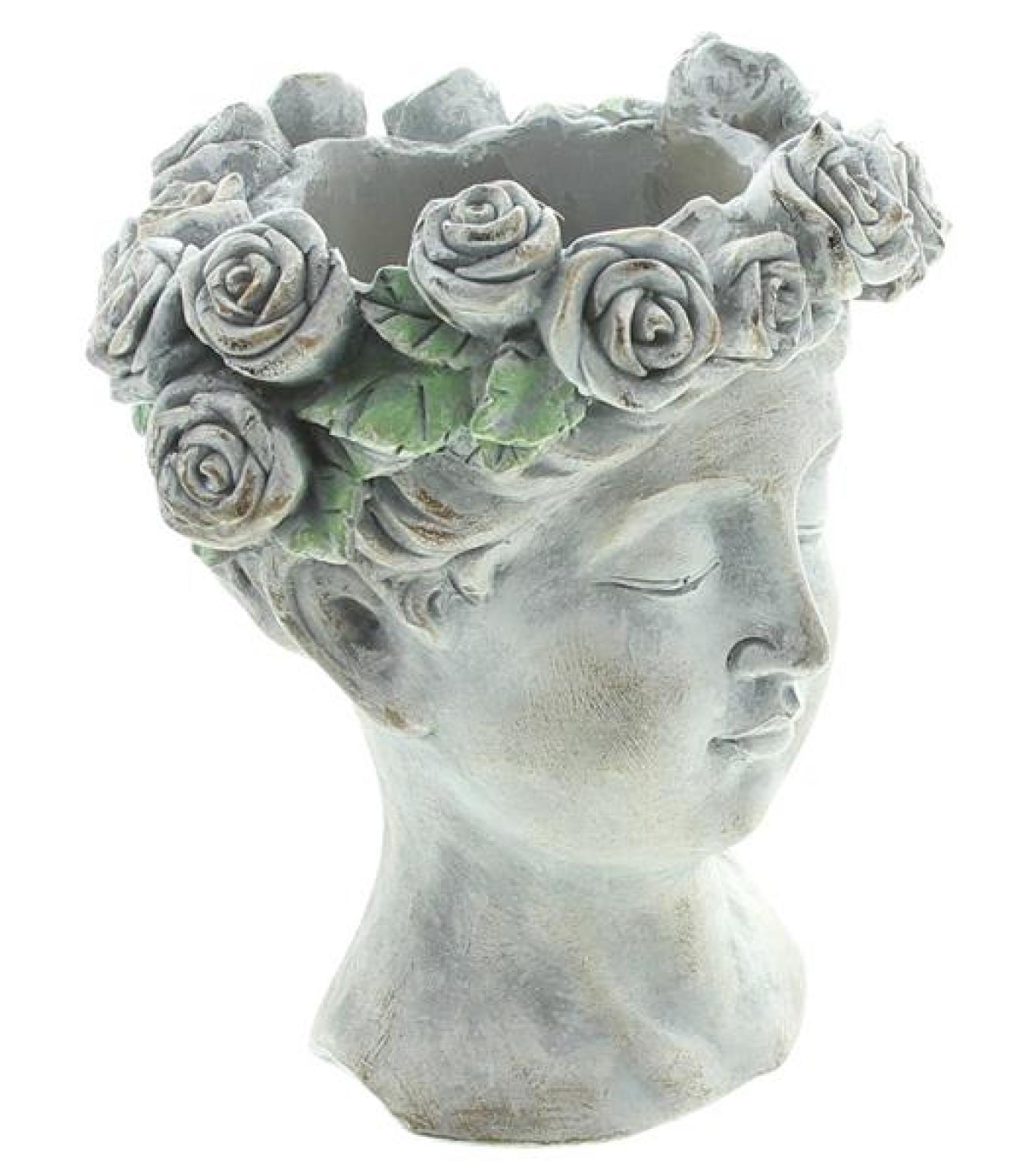 Pflanztopf "Rosenkrone" Büste in antiker Steinoptik aus Polyresin, Blumentopf, Pflanzgefäß, Pflanzschale, Gartendeko für Draußen