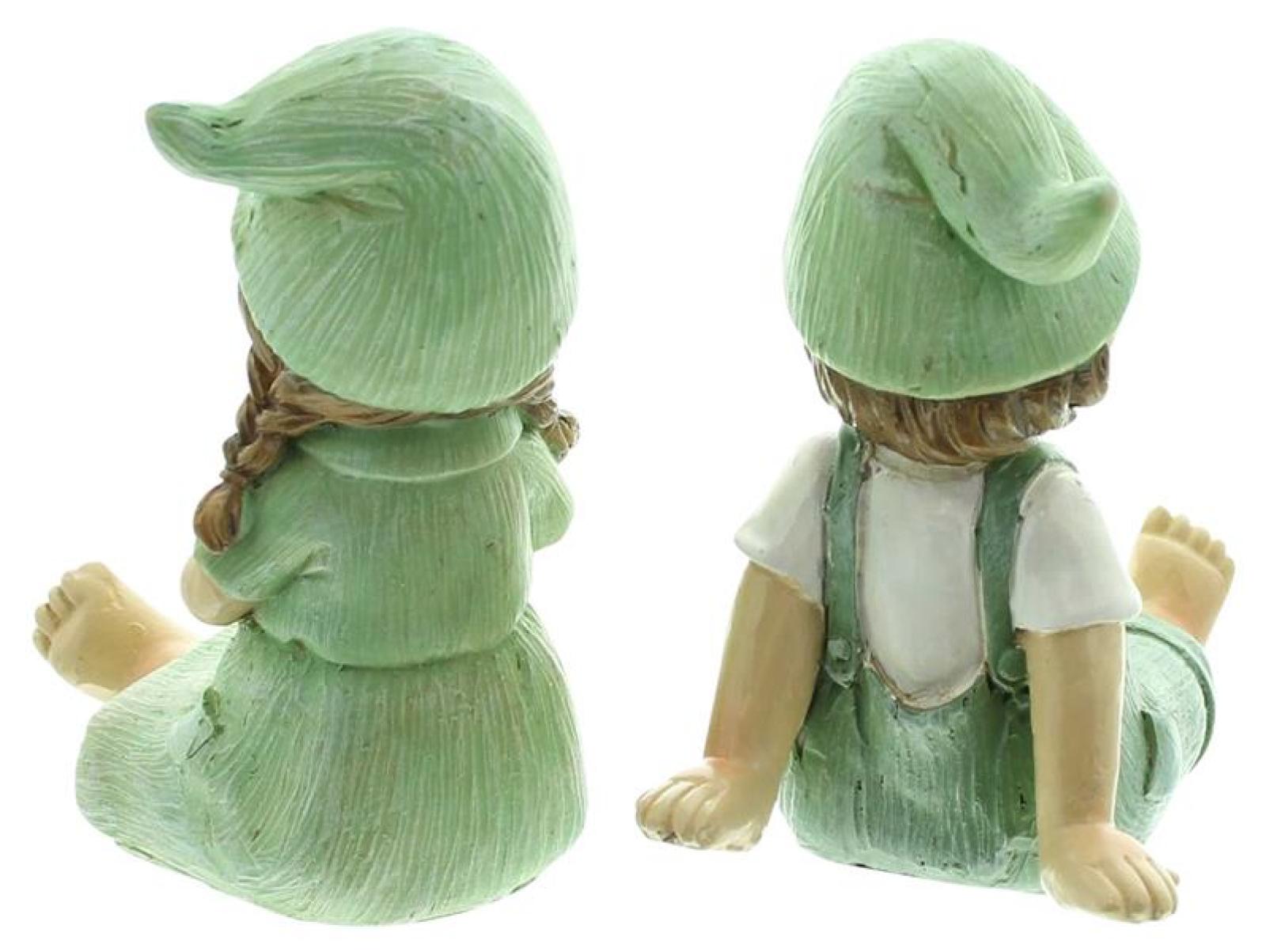 2x Dekofigur "Frühling" Junge und Mädchen aus Polyresin, Gartenfigur wetterfest, Gartendeko für Draußen
