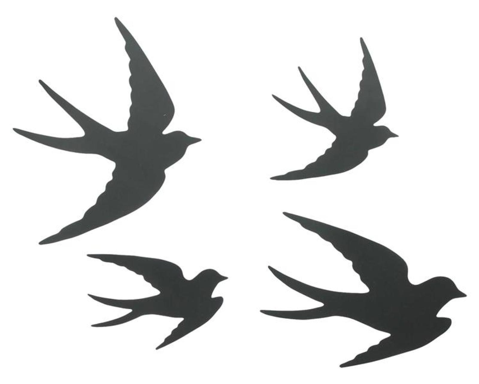 4x Wanddeko "Vögel" aus Metall, matt schwarz, Wandhänger, Wandtattoo, Metallbild