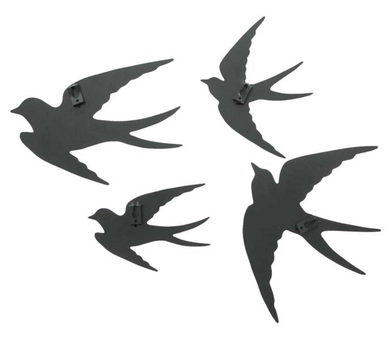 4x Wanddeko "Vögel" aus Metall, matt schwarz, Wandhänger, Wandtattoo, Metallbild