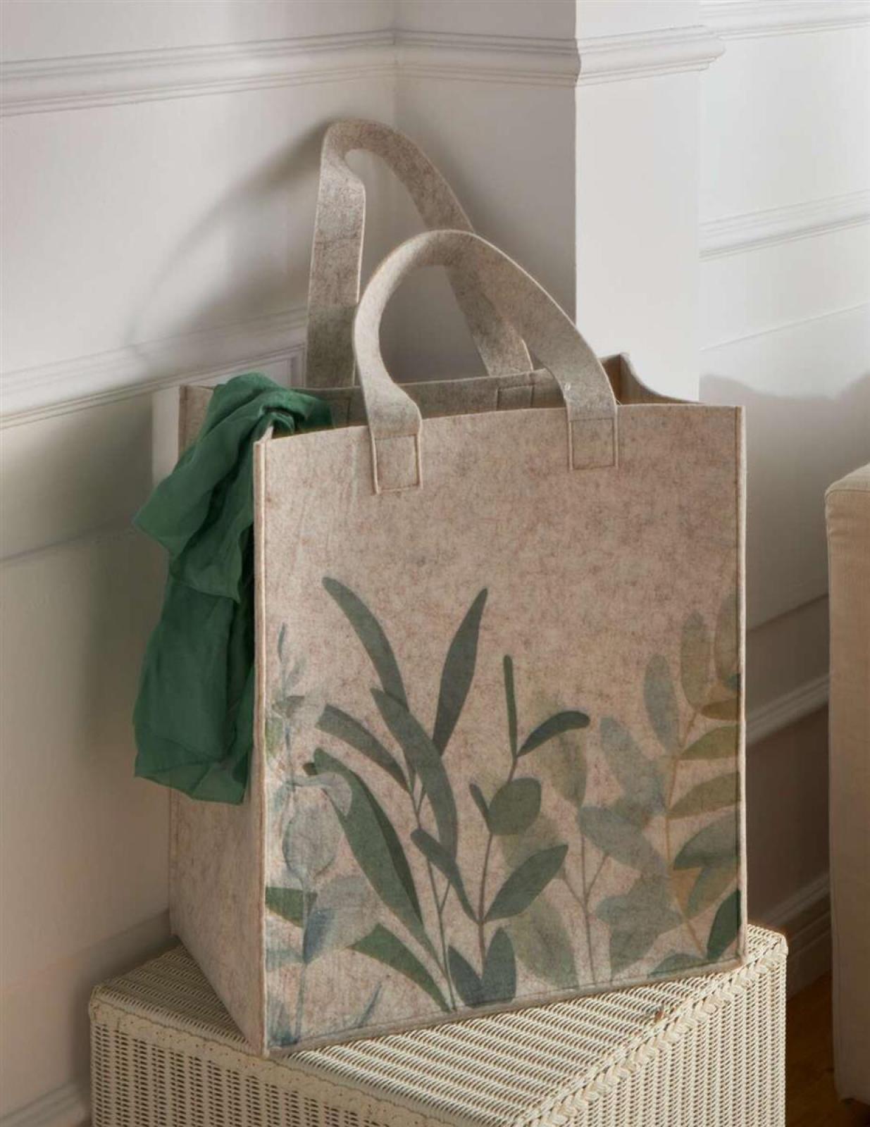 Filztasche "Blätter" aus recyceltem Filz, beige, große Einkaufstasche, Shopper, Tasche, Tragetasche