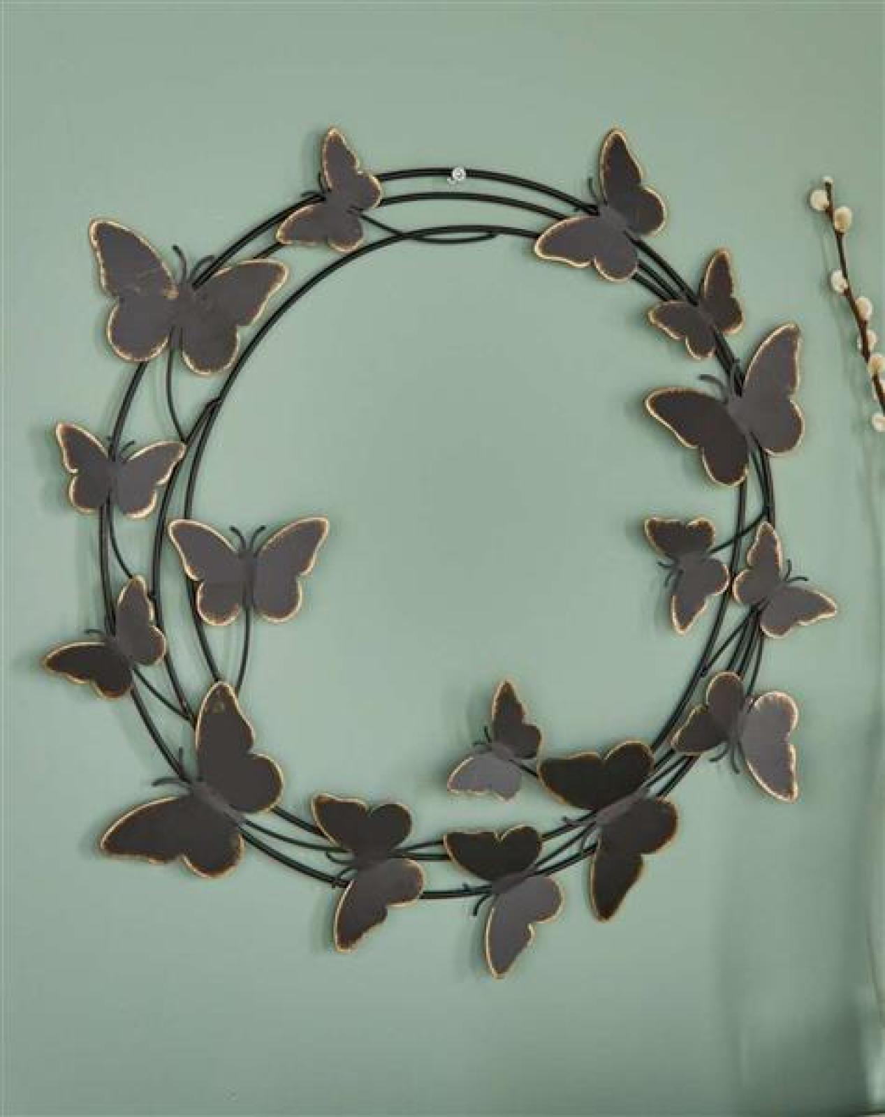 3D Wanddeko "schmetterlinge" aus Metall, schwarz & gold, rund, Ø 50 cm, Wandhänger, Wandschmuck, Metalldeko