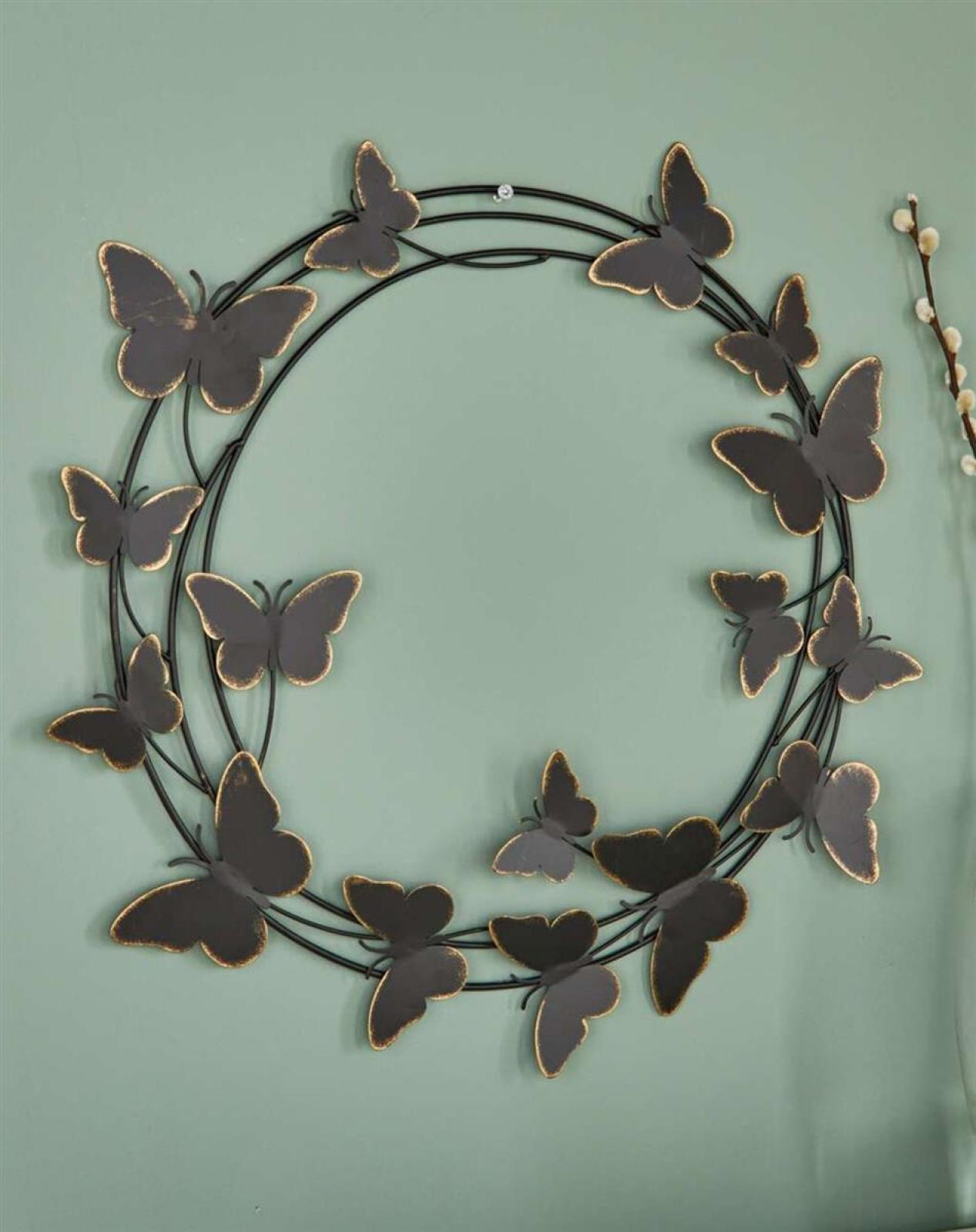 3D Wanddeko "schmetterlinge" aus Metall, schwarz & gold, rund, Ø 50 cm, Wandhänger, Wandschmuck, Metalldeko