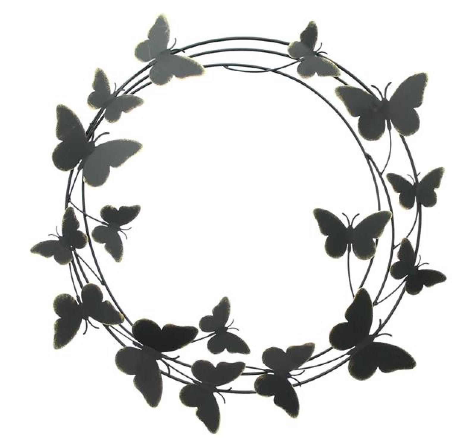 3D Wanddeko "schmetterlinge" aus Metall, schwarz & gold, rund, Ø 50 cm, Wandhänger, Wandschmuck, Metalldeko