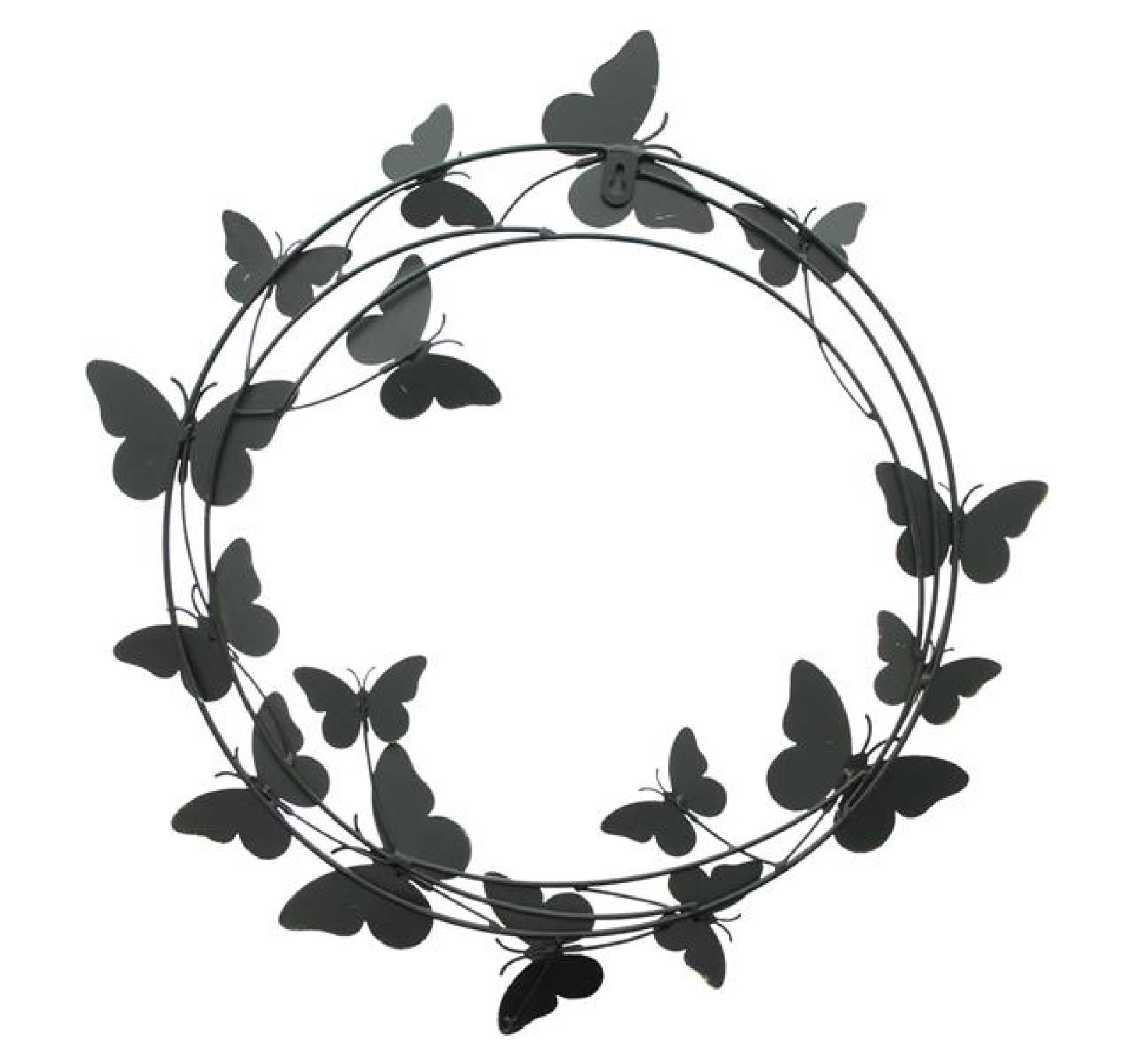 3D Wanddeko "schmetterlinge" aus Metall, schwarz & gold, rund, Ø 50 cm, Wandhänger, Wandschmuck, Metalldeko