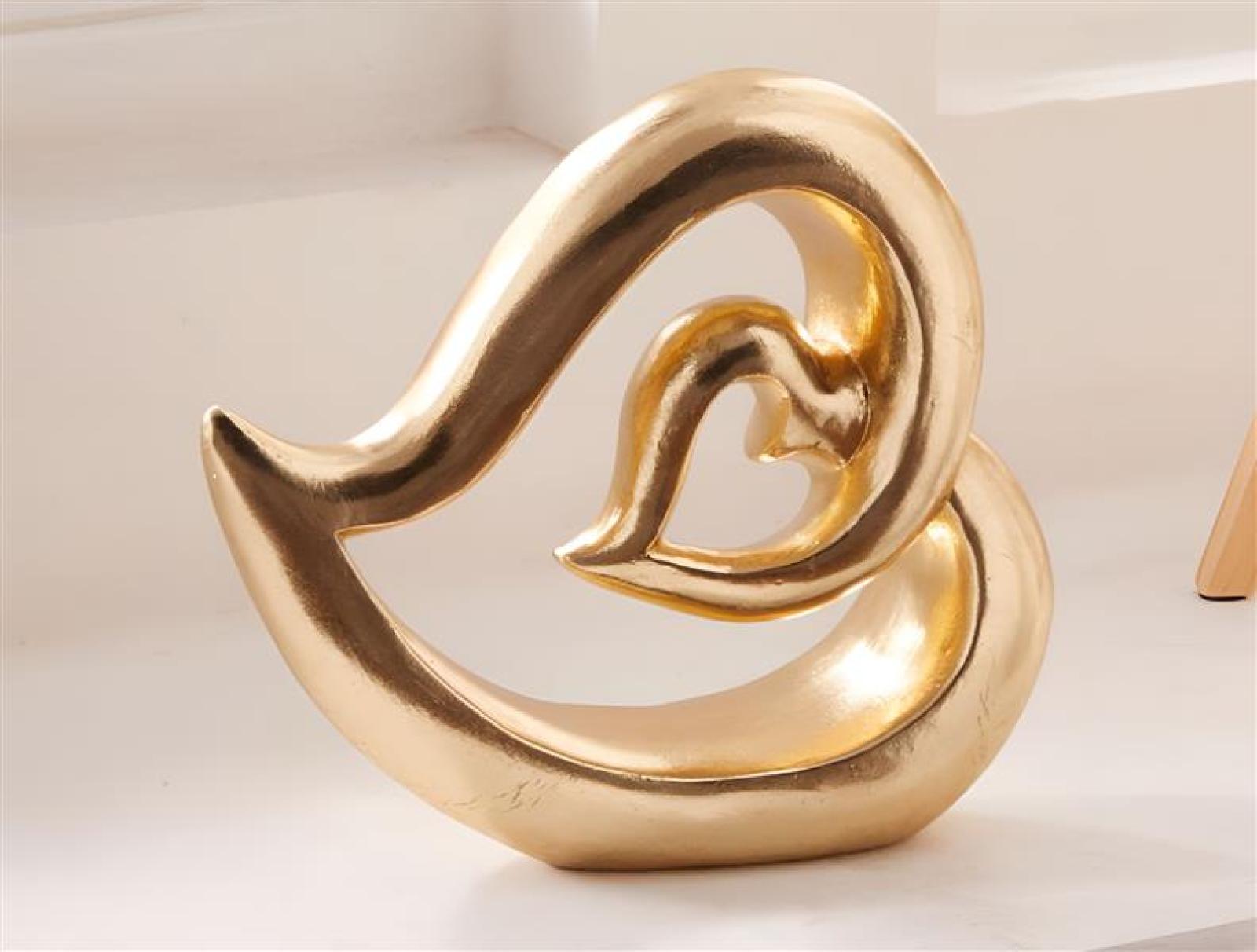 Dekofigur "Herz" aus Polyresin in Gold, 17 cm hoch, Tischdeko, Dekoherz, Hochzeitsdeko