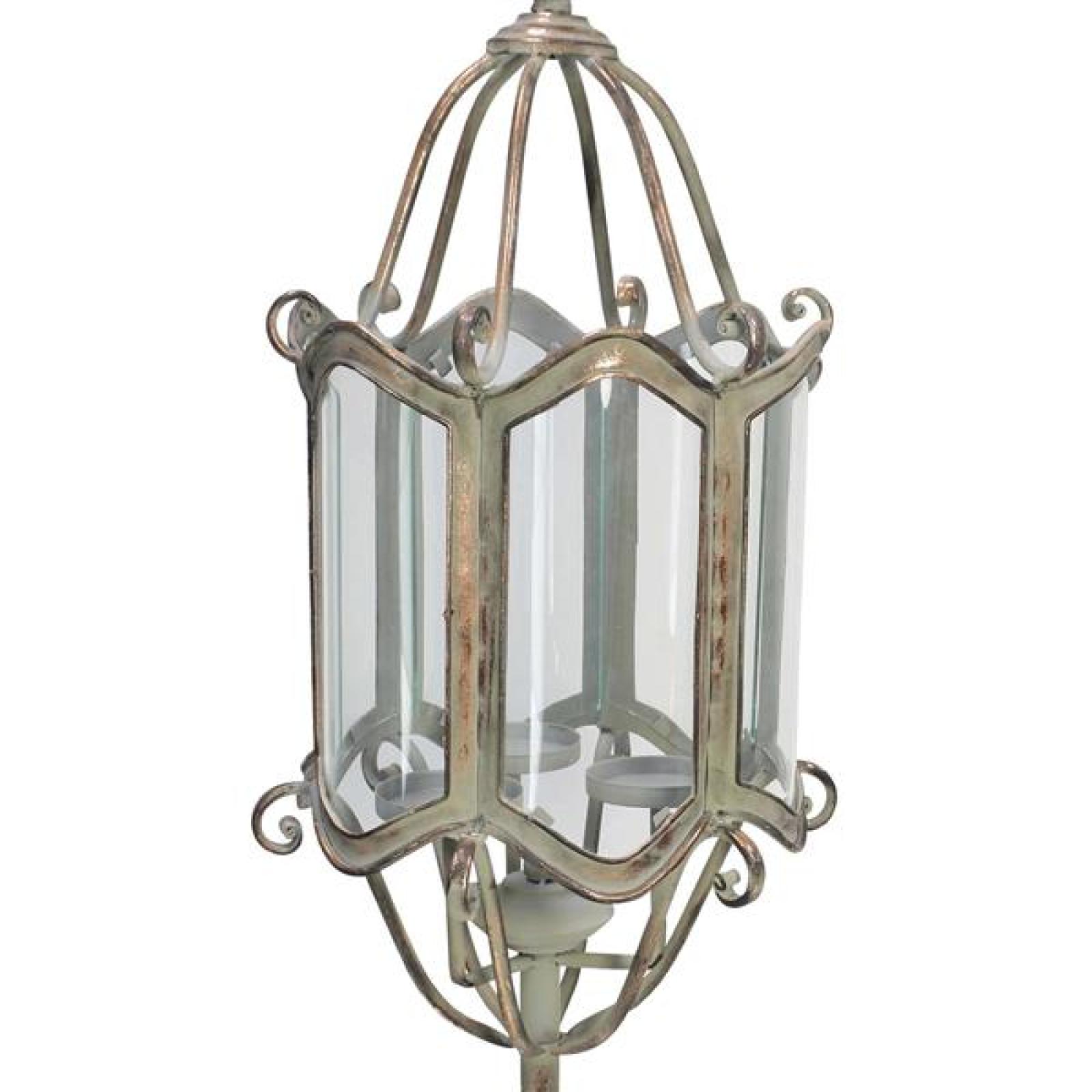 Standlaterne "Shabby Grey" aus Metall, 112 cm hoch, Gartenlaterne, Kerzenhalter für 3 Kerzen, Laterne