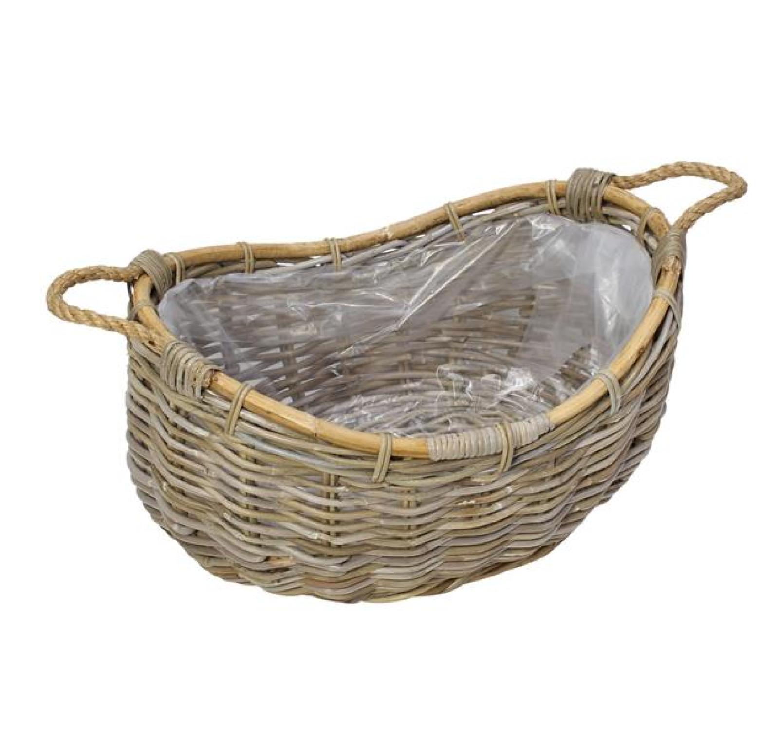 XXL Pflanzkorb "Koobo Grey" aus Rattan, 58 x 43 cm, Blumentopf, Pflanzkübel, Pflanztopf, Blumenkorb