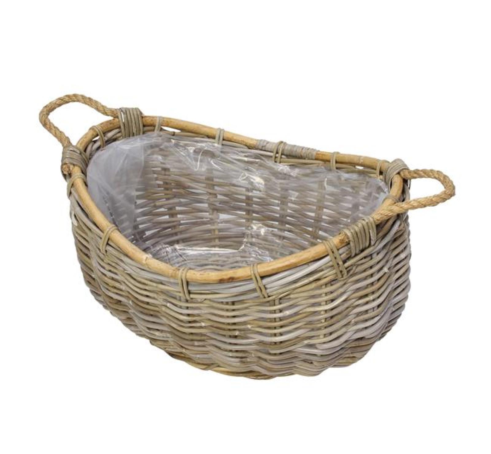 XXL Pflanzkorb "Koobo Grey" aus Rattan, 58 x 43 cm, Blumentopf, Pflanzkübel, Pflanztopf, Blumenkorb