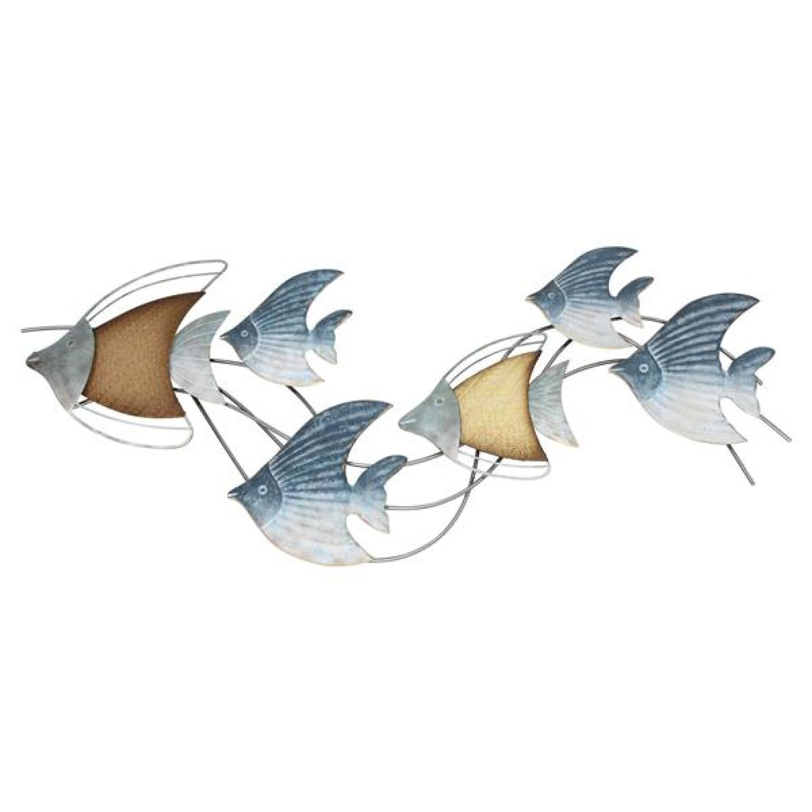 3D Wanddeko "Fischschwarm" aus Metall, 89x39 cm, maritim, Wandbild, Wandschmuck, Metalldeko