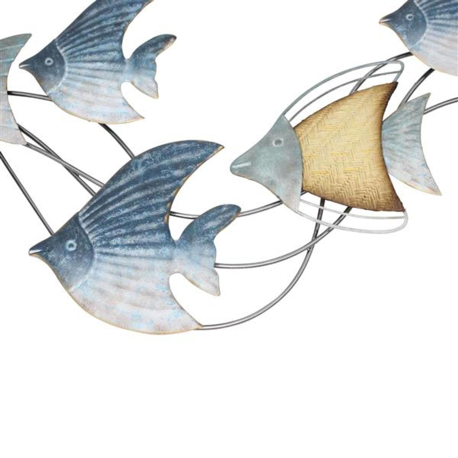 3D Wanddeko "Fischschwarm" aus Metall, 89x39 cm, maritim, Wandbild, Wandschmuck, Metalldeko