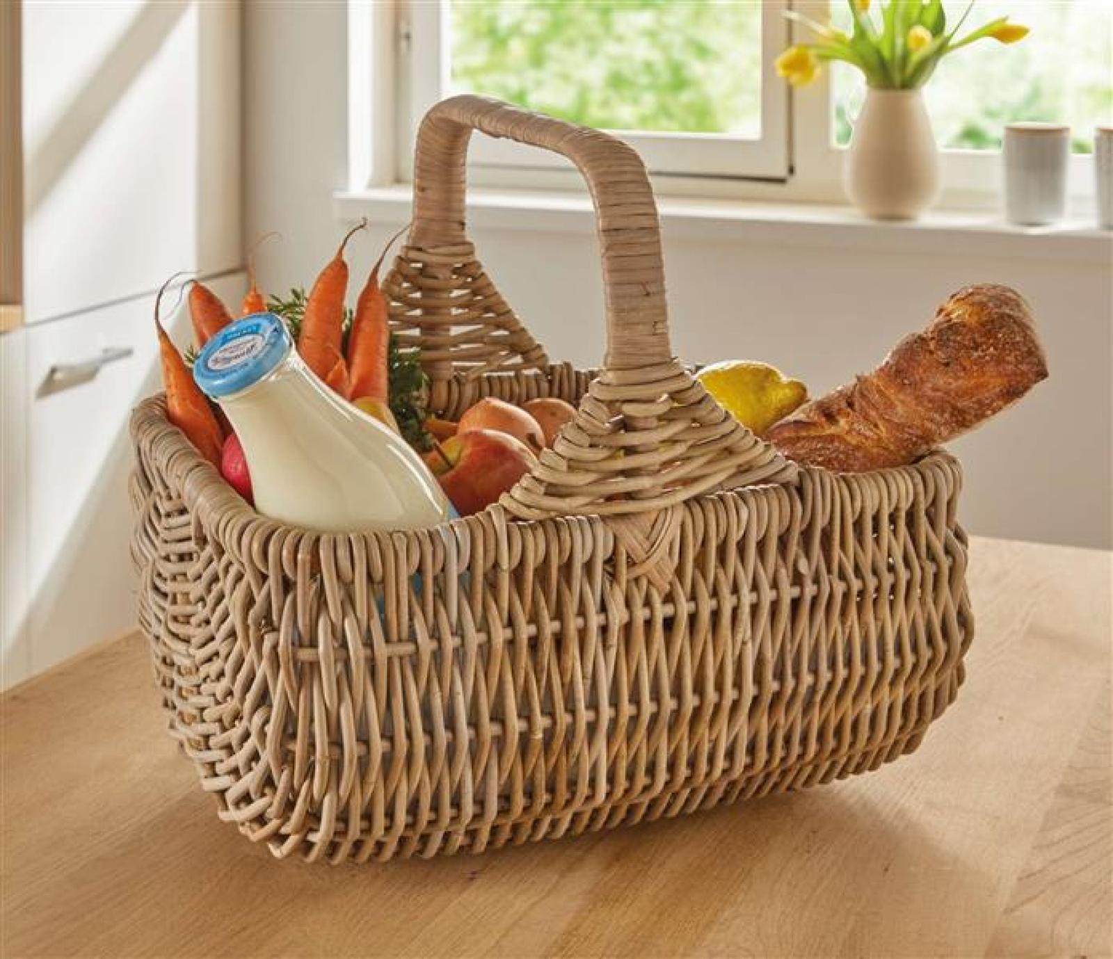 Einkaufskorb "Koboo Grey" aus Rattan, grau lackiert, 40x30 cm groß, Bügelkorb, Tragekorb, Flechtkorb