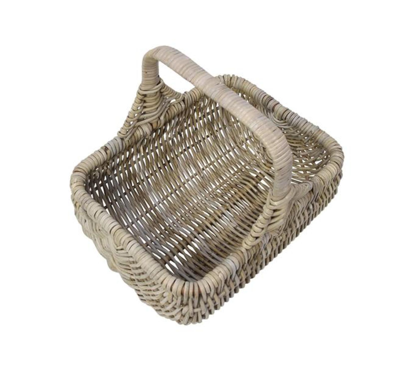 Einkaufskorb "Koboo Grey" aus Rattan, grau lackiert, 40x30 cm groß, Bügelkorb, Tragekorb, Flechtkorb