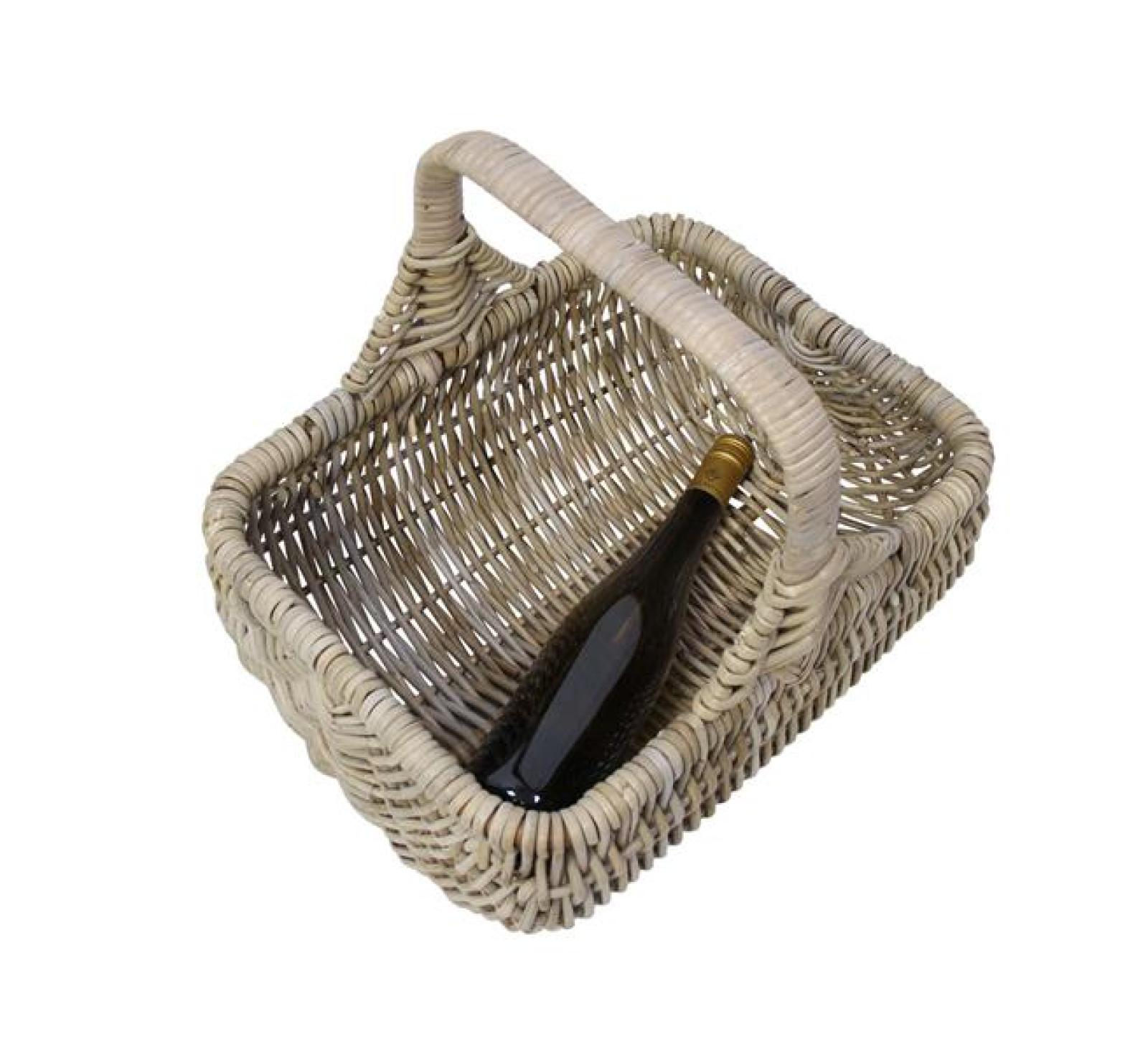 Einkaufskorb "Koboo Grey" aus Rattan, grau lackiert, 40x30 cm groß, Bügelkorb, Tragekorb, Flechtkorb