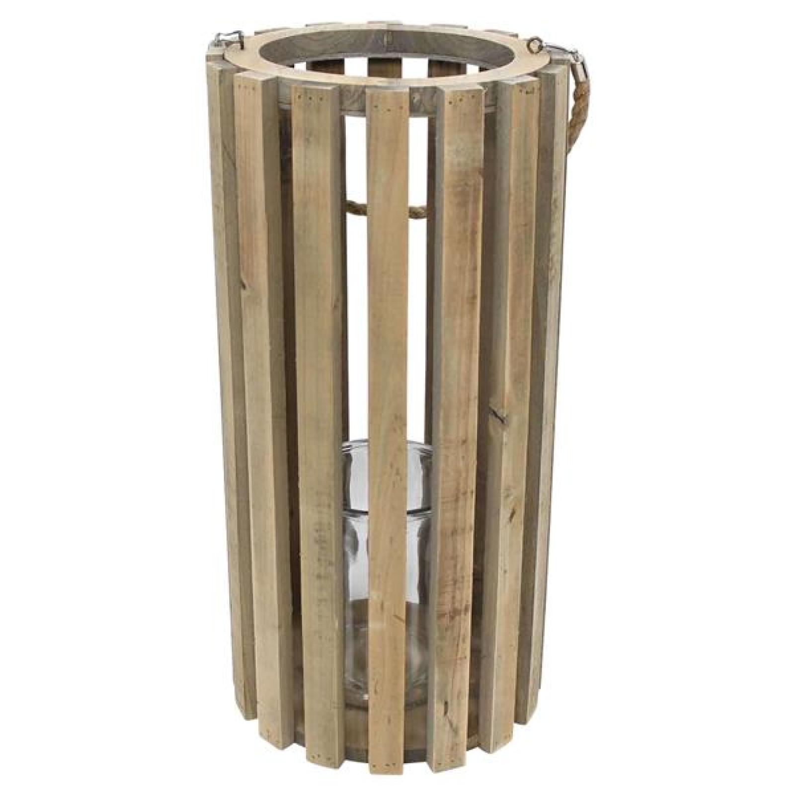 Laterne "Recycelt" aus recyceltem Holz mit Windlichtglas, Ø 28 x 58 cm, große Holzlaterne, Kerzensäule