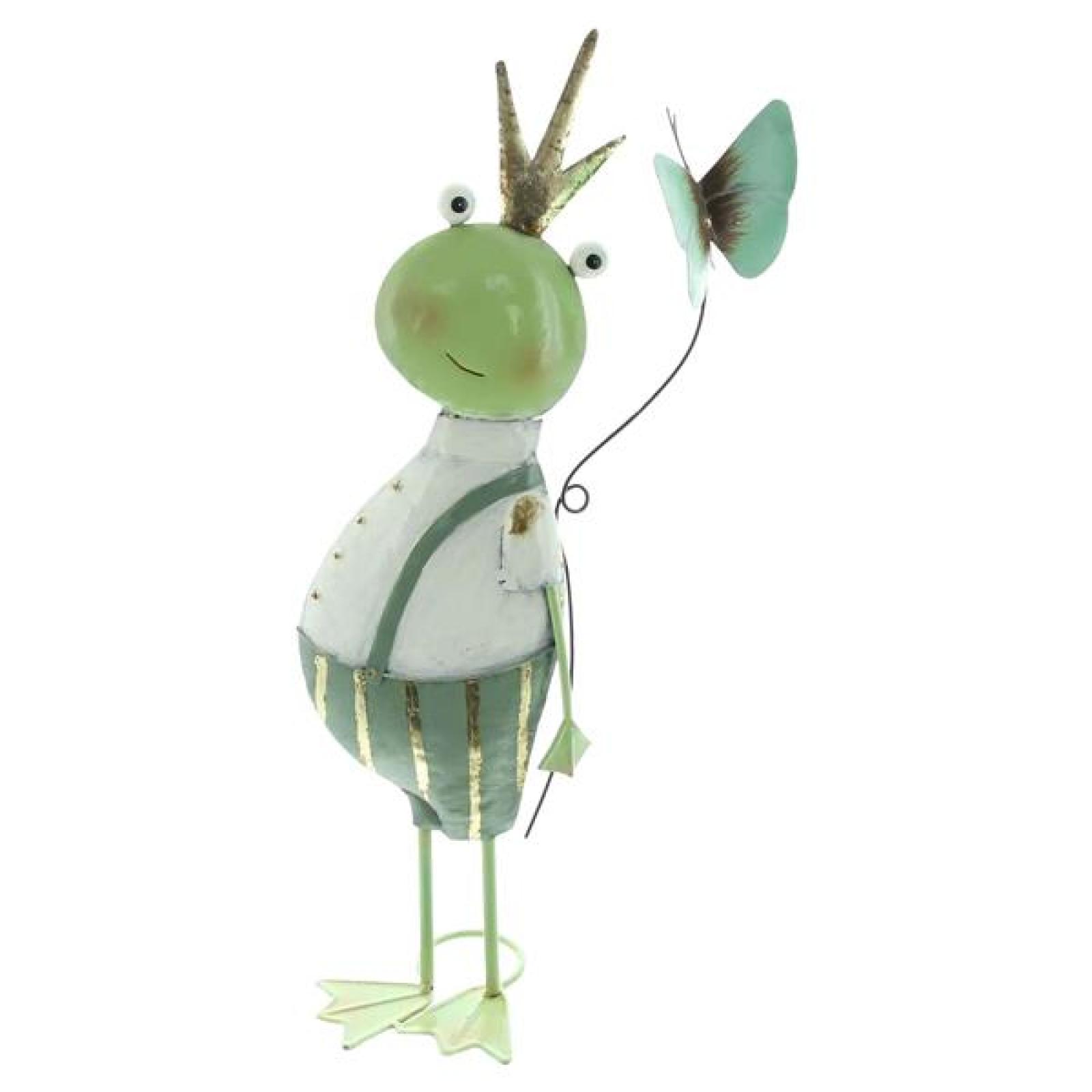 Dekofigur "Frosch mit Schmetterling" aus Metall, 49 cm hoch, Froschkönig, Froschfigur, Froschdeko, Gartendeko für Draußen