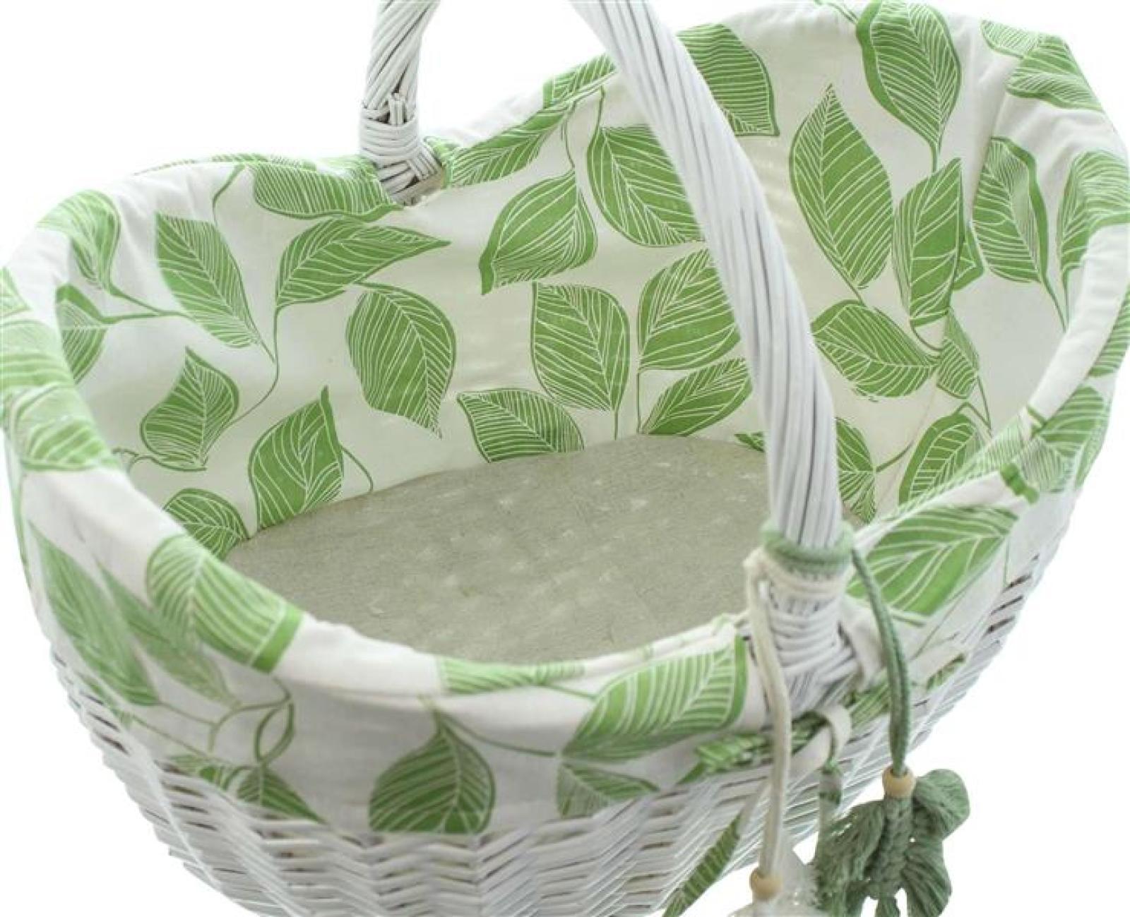 Einkaufskorb "Blätter" aus Weide geflochten, weiß, Picknickkorb mit Stoffeinlage, Weidenkorb groß, Flechtkorb