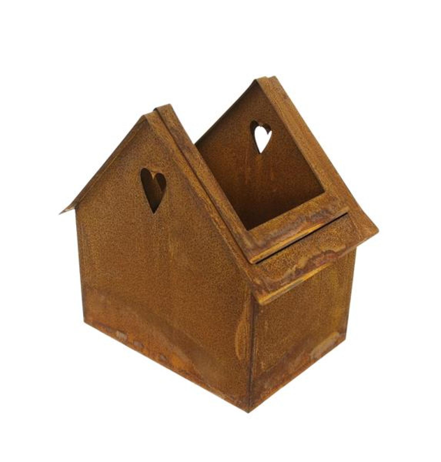 2x Pflanzer "Haus" aus Metall mit Rost Finish, Outdoor Blumentopf, Pflanztopf, Pflanzgefäß, Gartendeko für Außen
